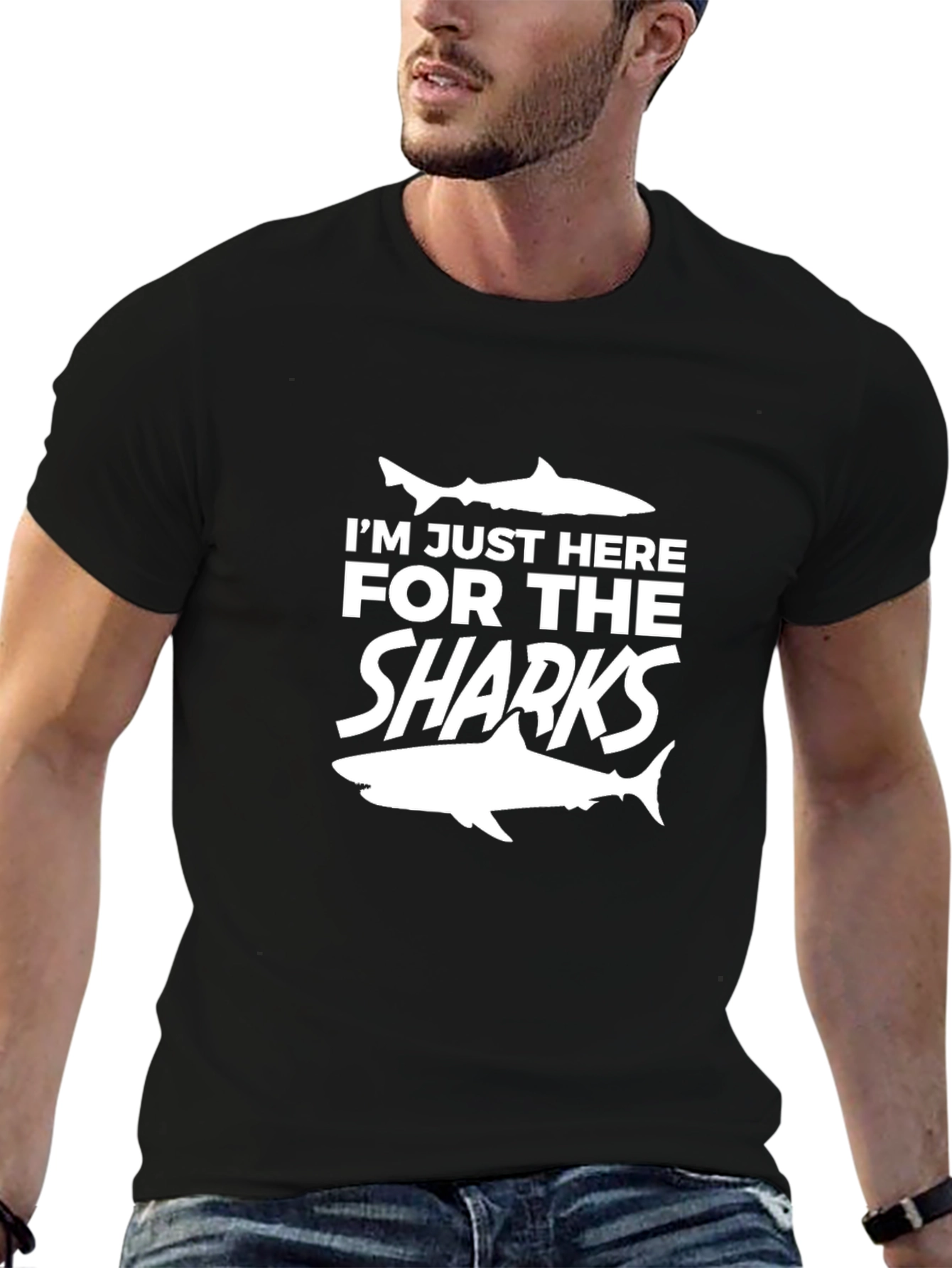 Black I'm Just Here For The Sharks Graphic Tee view 6