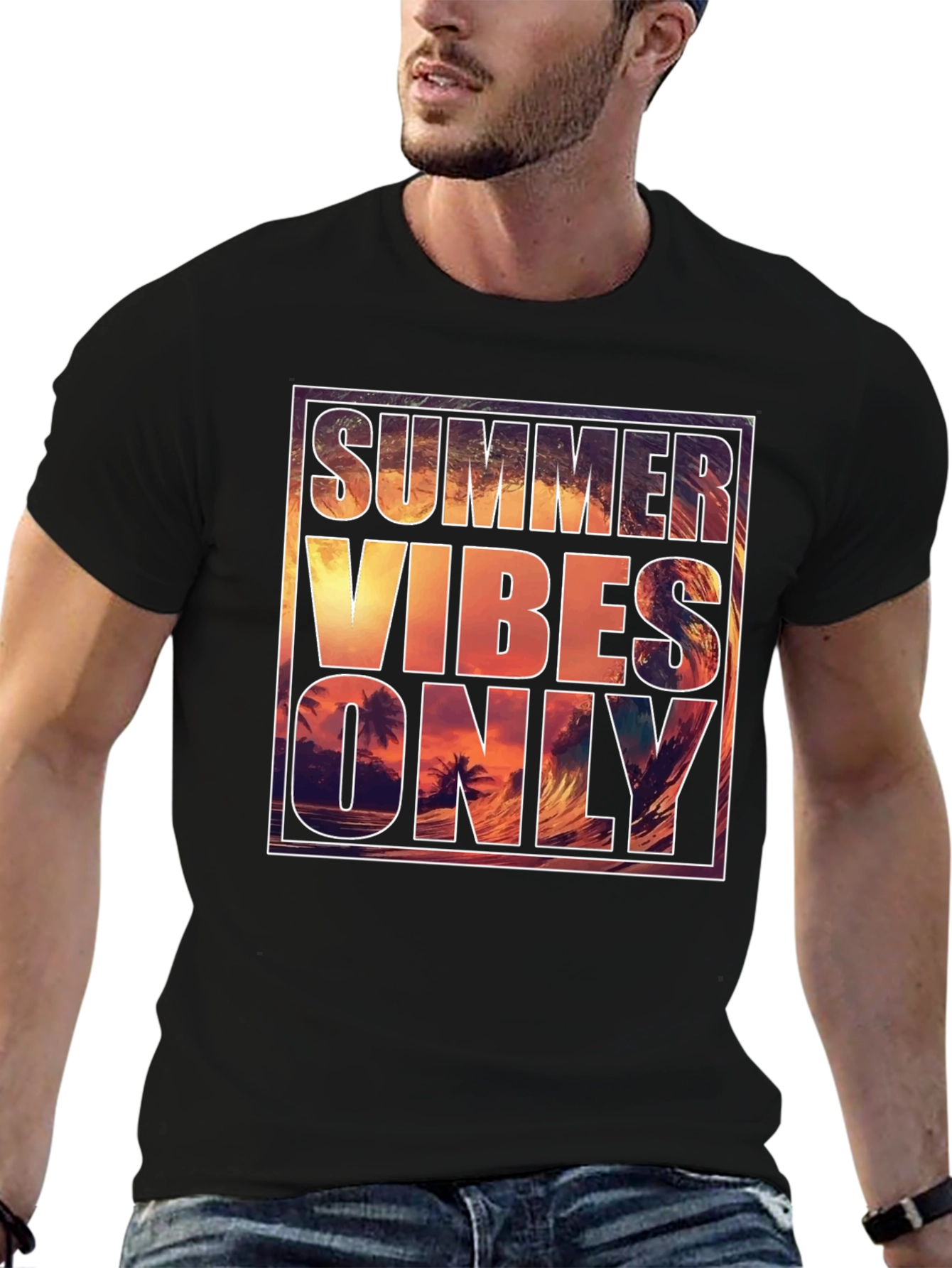 Black Summer Vibes Graphic Tee - Men's Black T-Shirt view 6