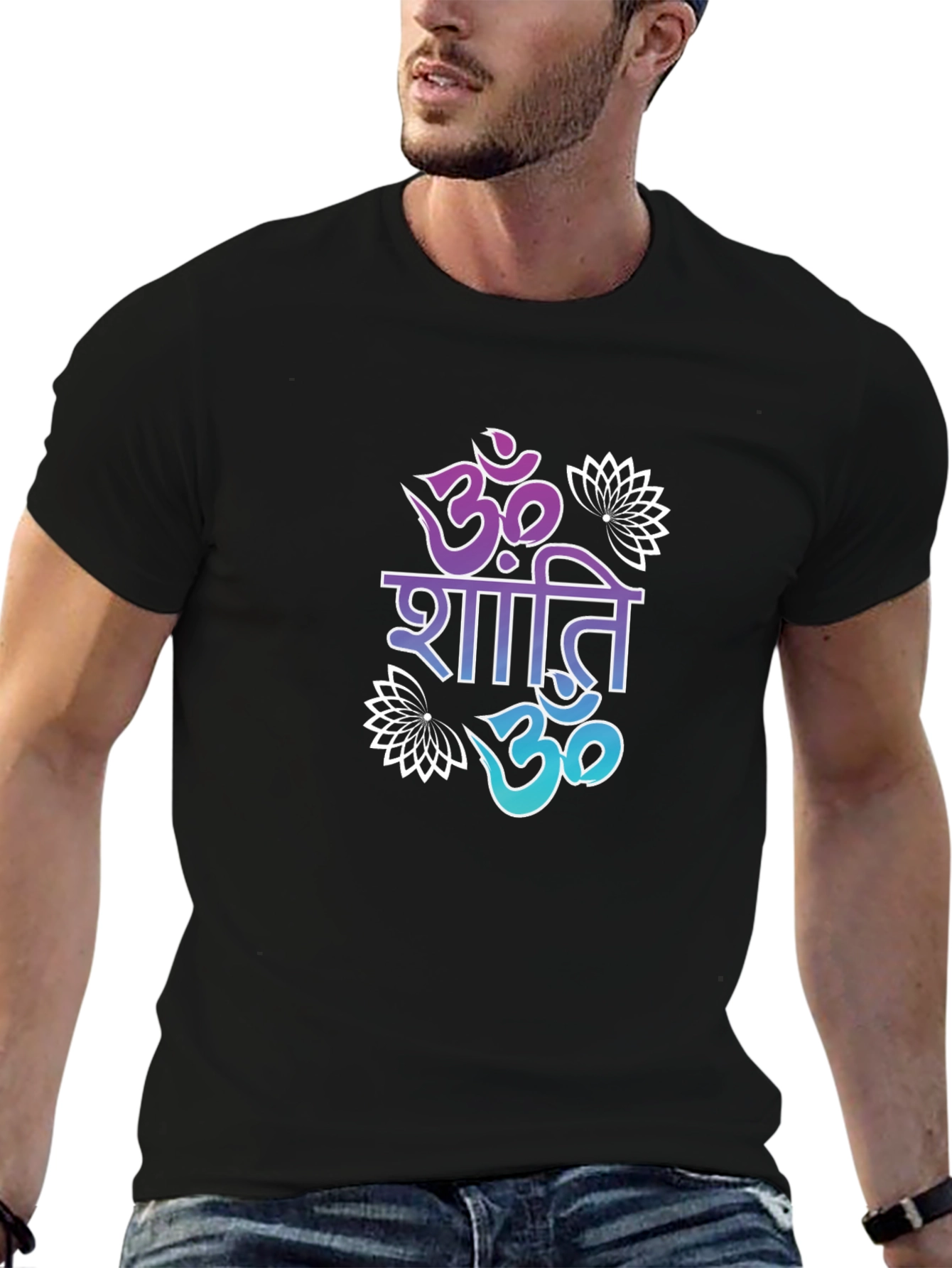 Black Om Shanti T-Shirt - Peaceful Graphic Tee view 6