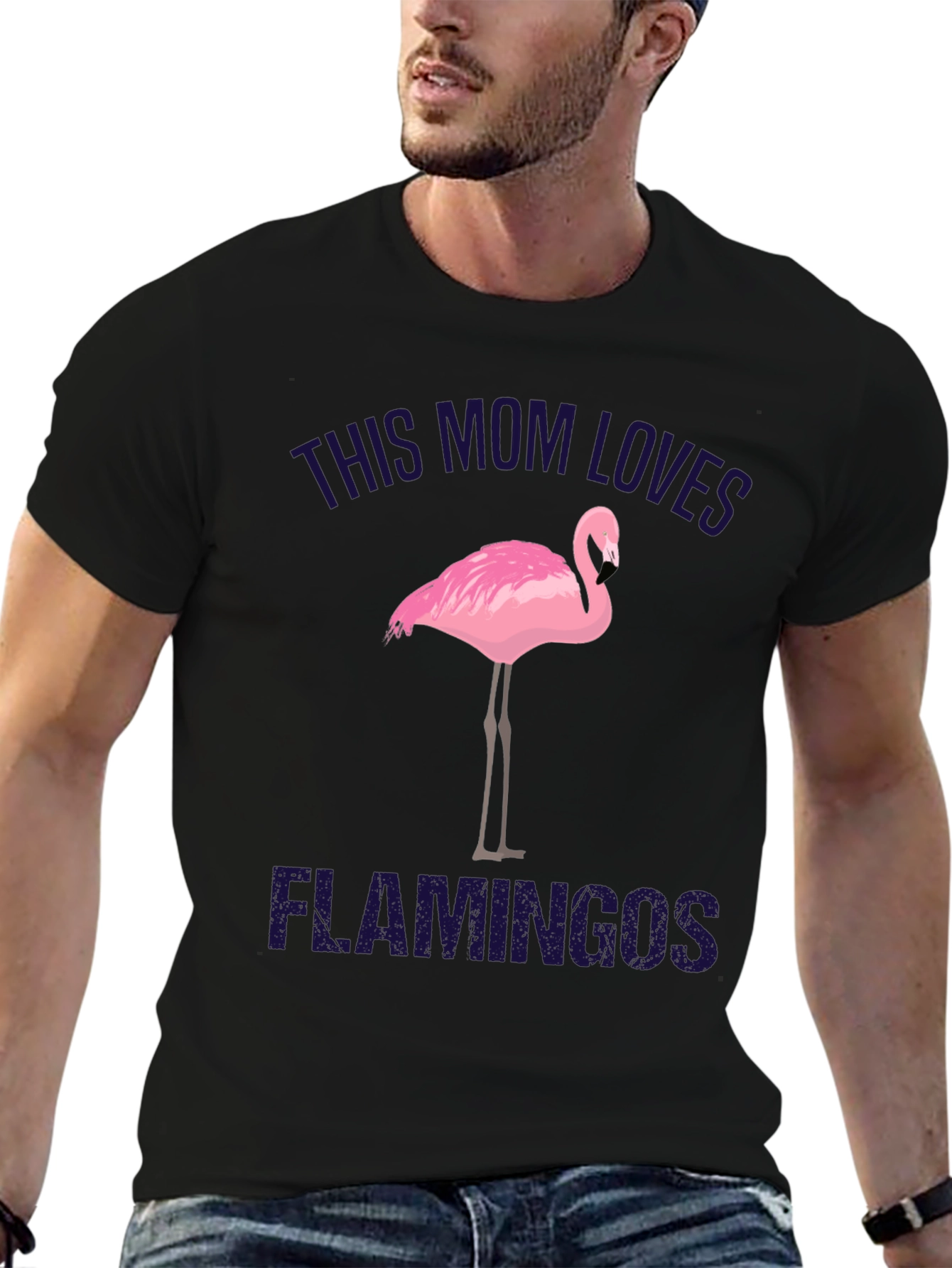 Black This Mom Loves Flamingos Black T-Shirt view 6