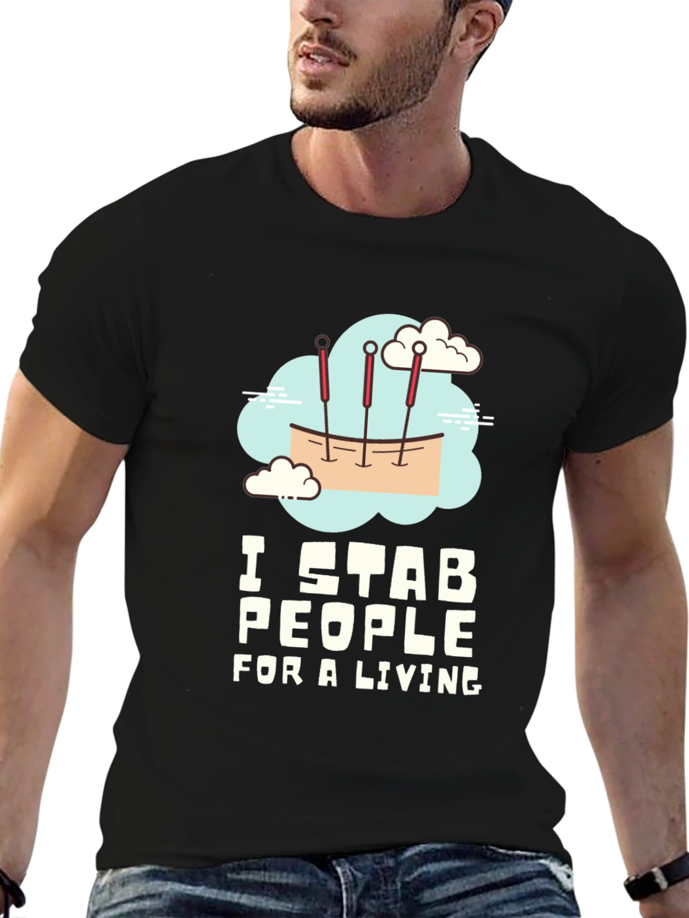 Black I Stab People For A Living Black Graphic T-Shirt view 6