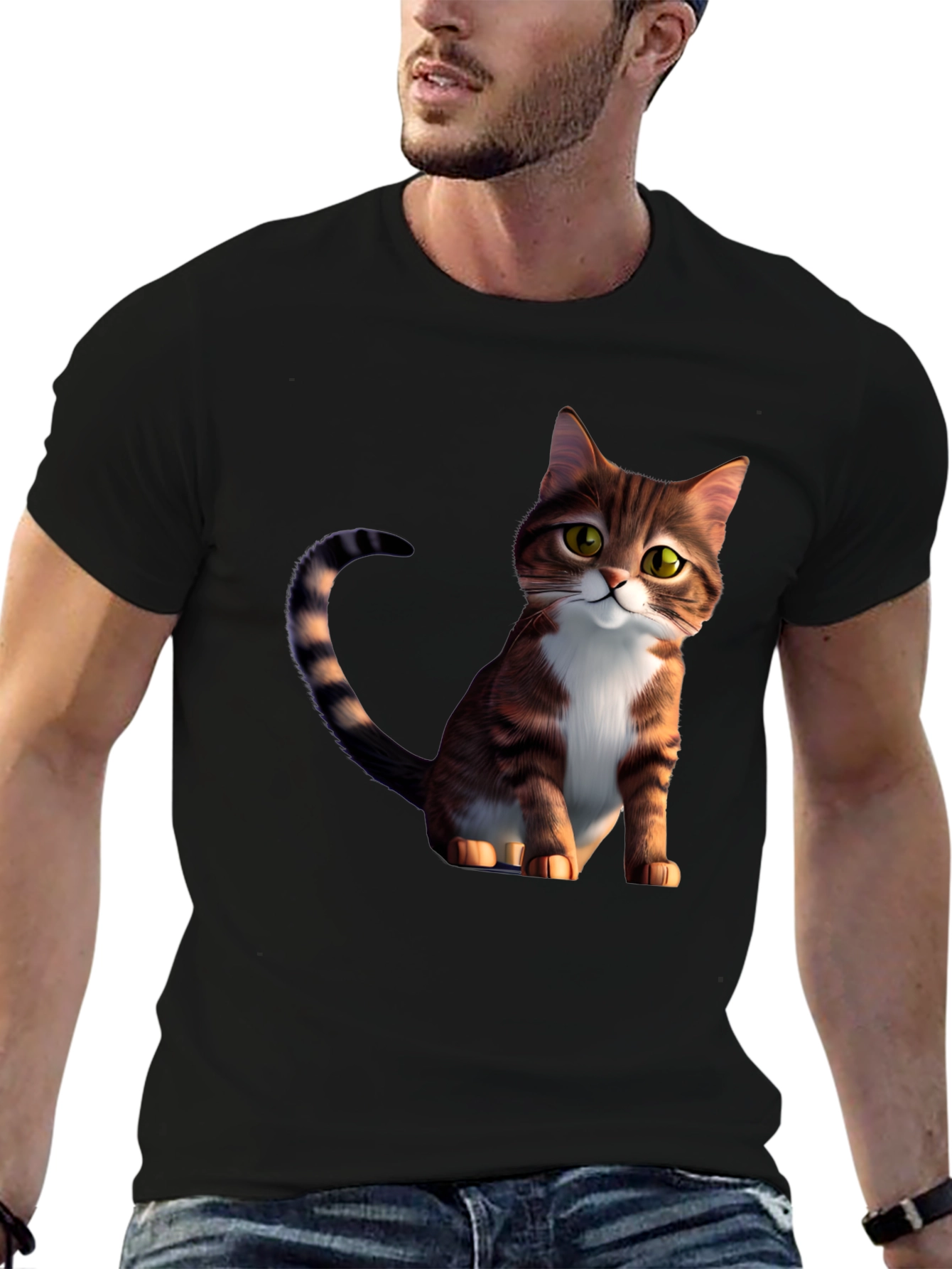 Black Cartoon Cat Graphic Black T-Shirt view 6