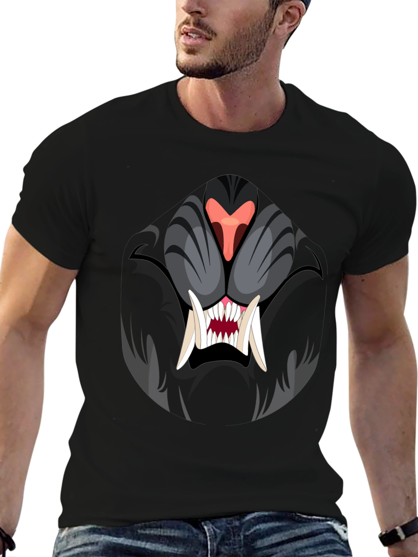 Black Men's Black Graphic Tee - Fierce Animal Design view 6