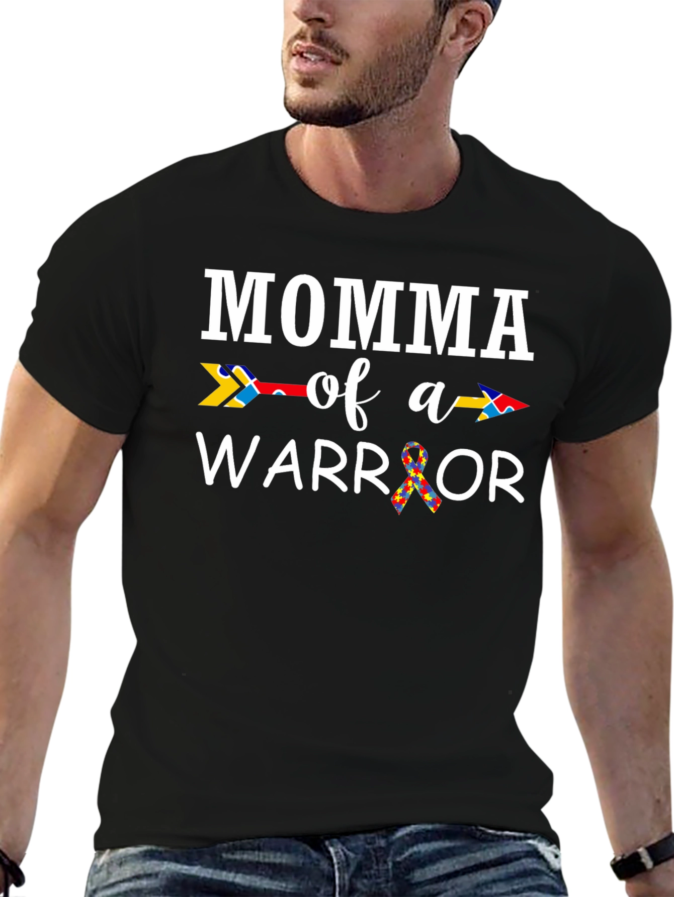 Black Momma of a Warrior Autism Awareness T-Shirt view 6