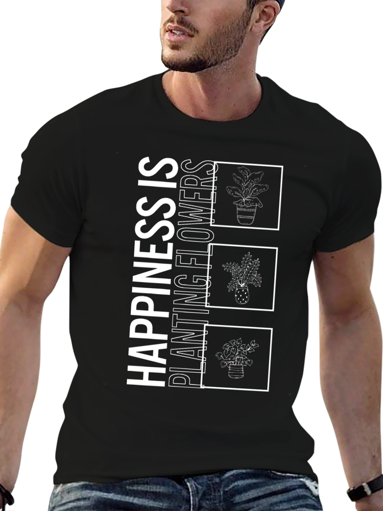 Black Happiness is Planting Flowers Black T-Shirt view 6