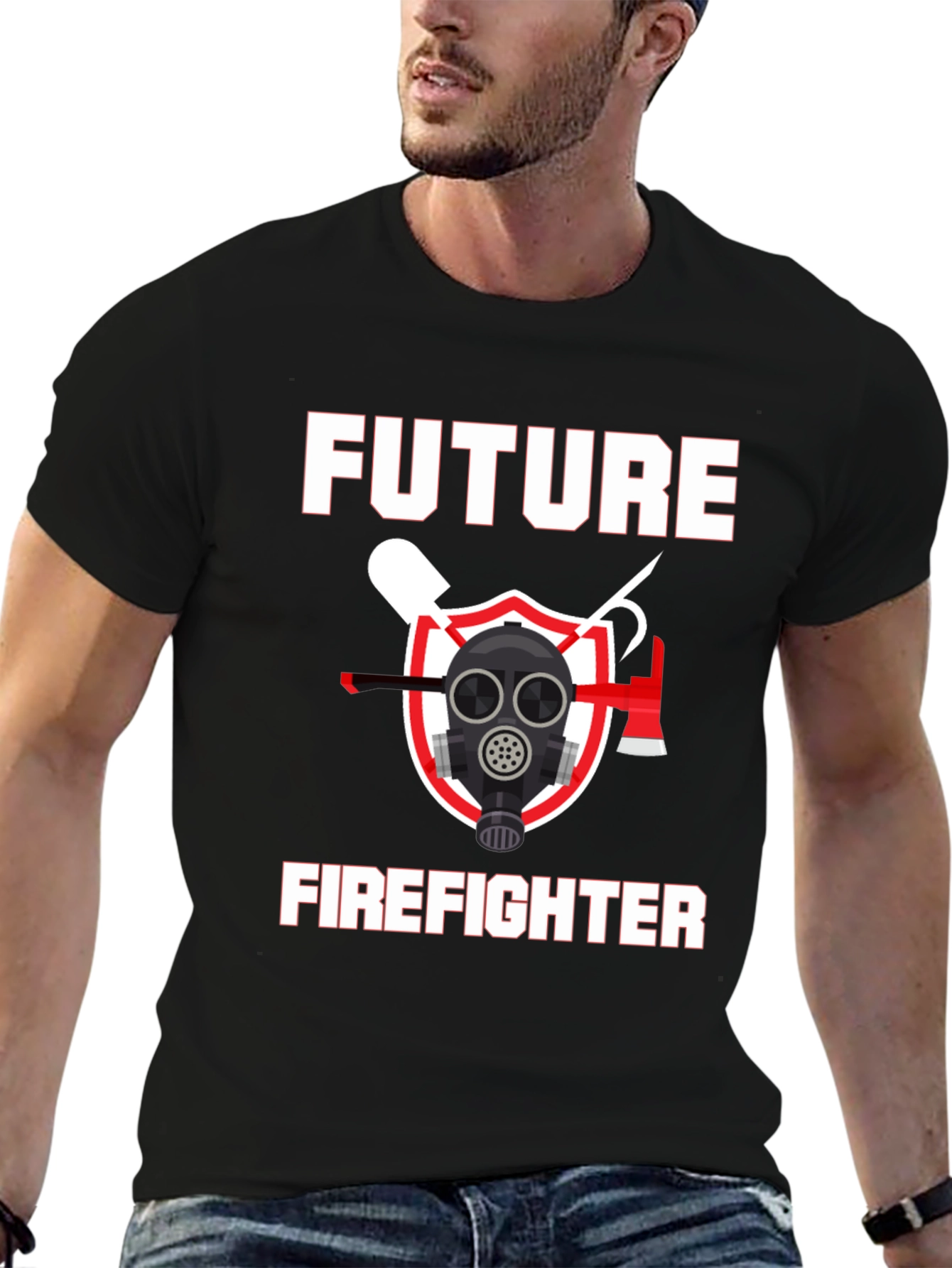 Black Future Firefighter Graphic T-Shirt - Black Cotton Tee view 6