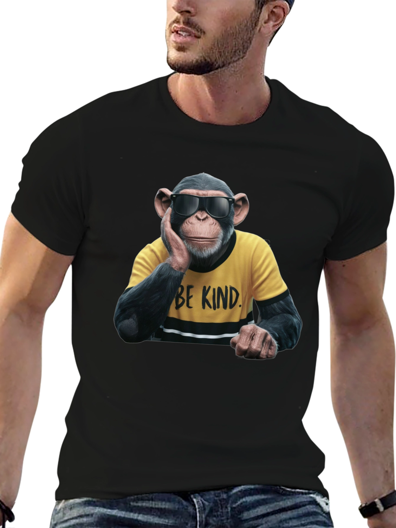 Black Cool Monkey Graphic Tee - Be Kind view 6