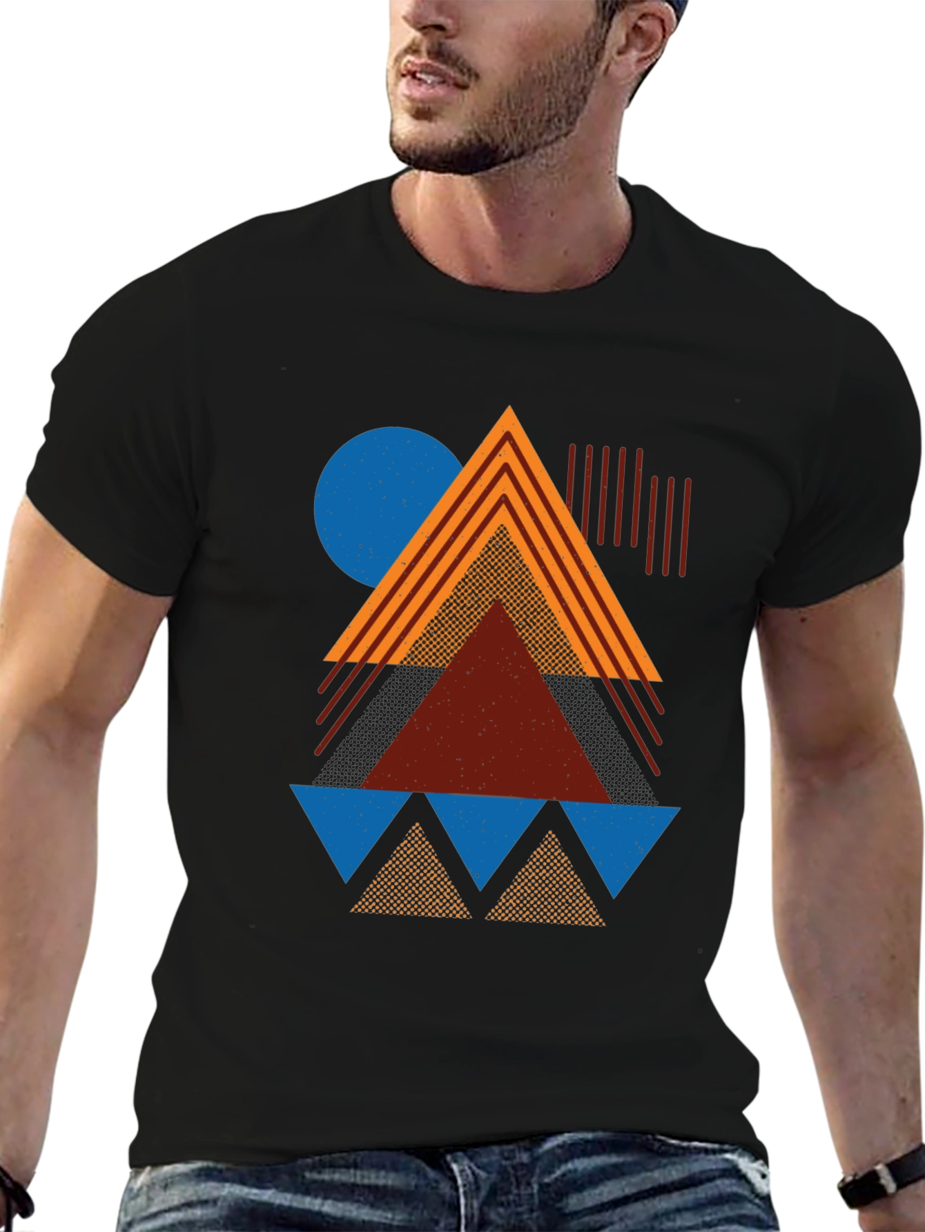 Black Geometric Pattern Graphic Tee - Modern Art Shirt view 6