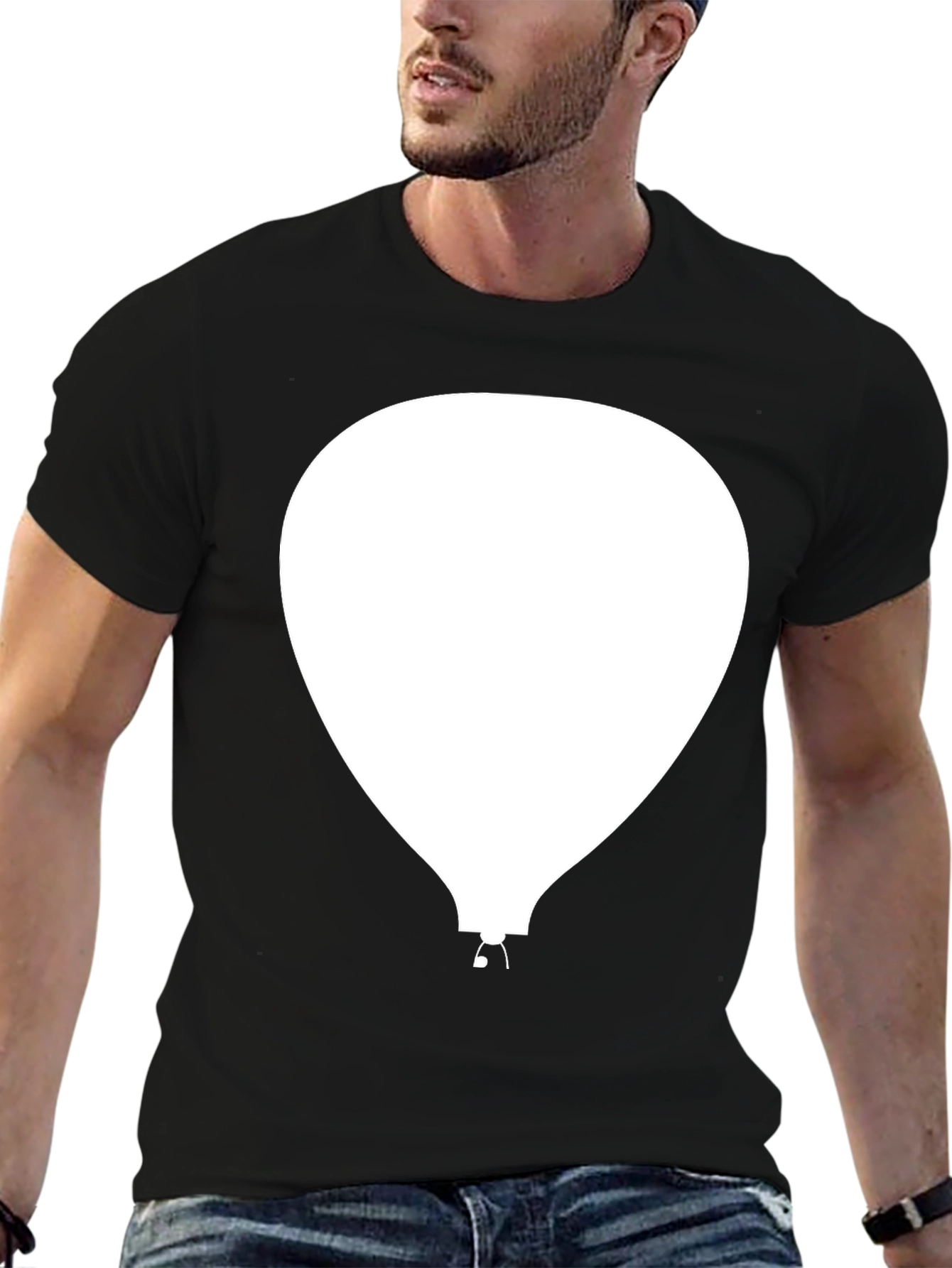 Black Men's Black T-Shirt with Balloon Graphic view 6