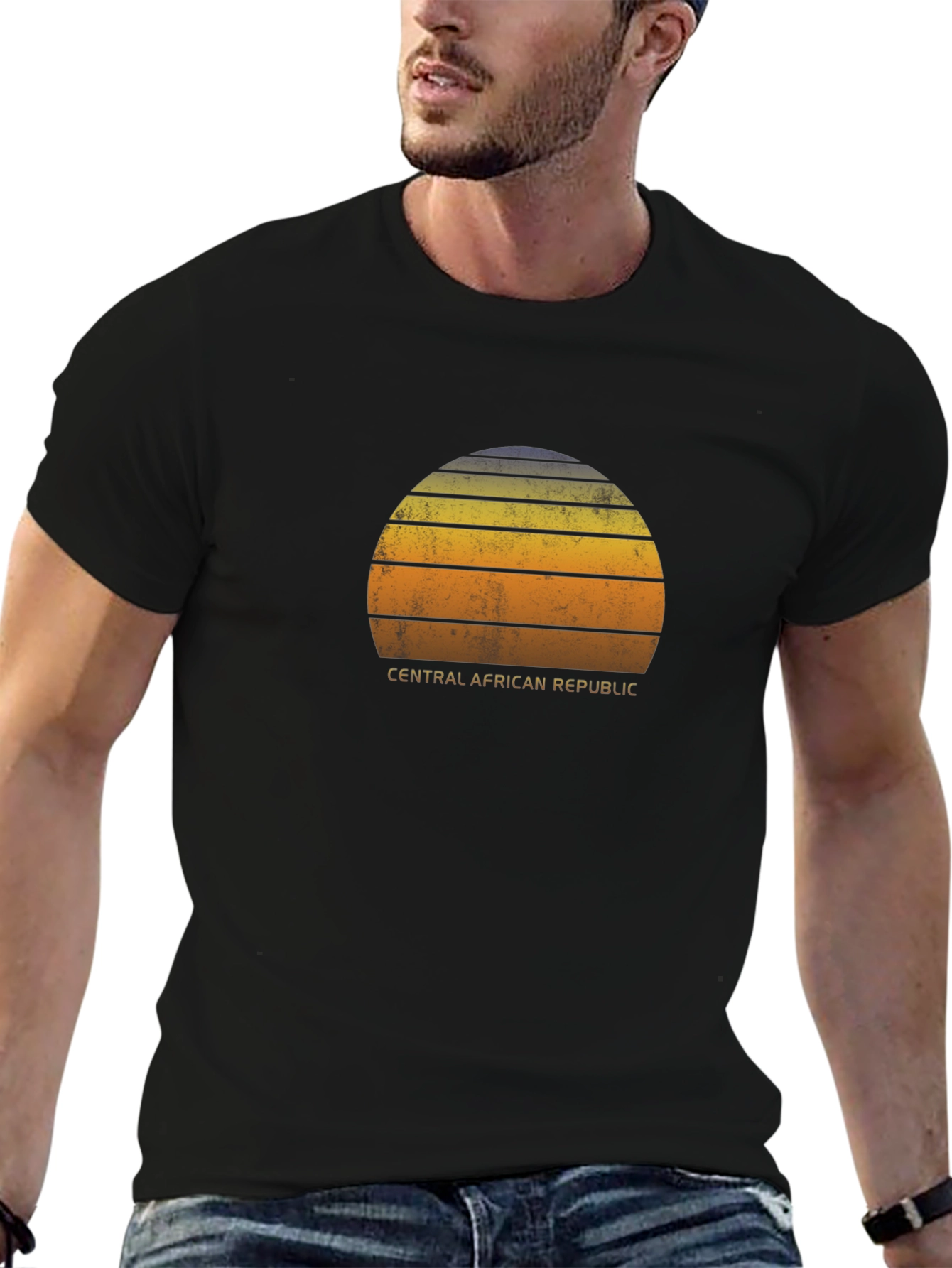 Black Retro Central African Republic Sunset T-Shirt view 6