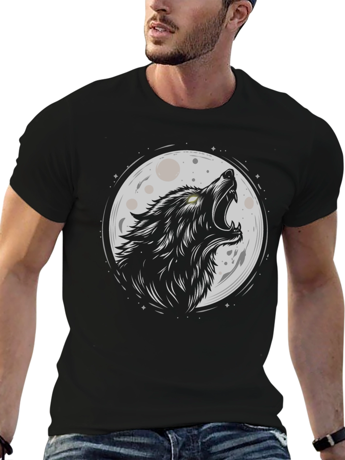 Black Wolf Moon Graphic Tee - Black Cotton Blend view 6