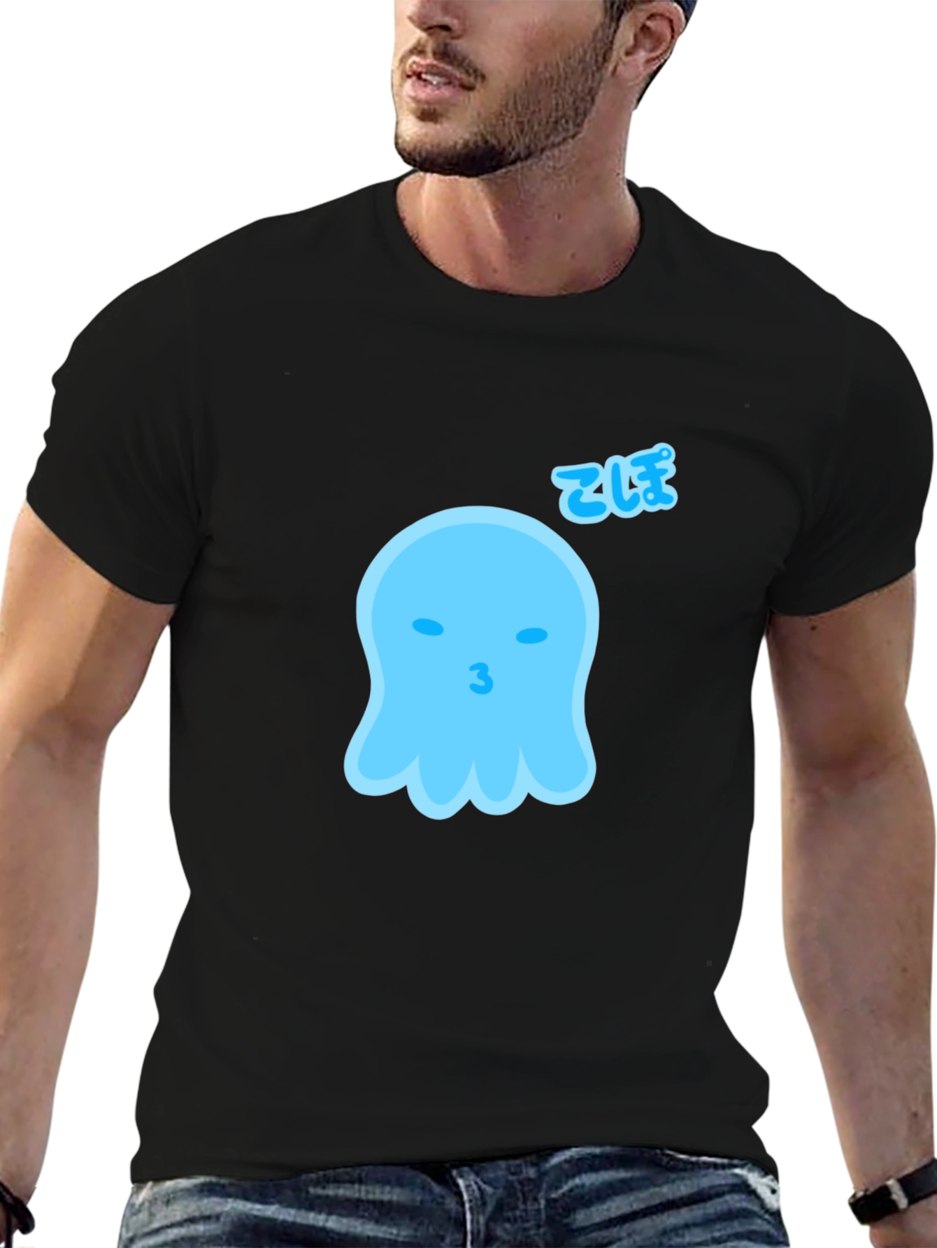 Black Cute Blue Ghost Graphic Tee - Soft Cotton Blend view 6
