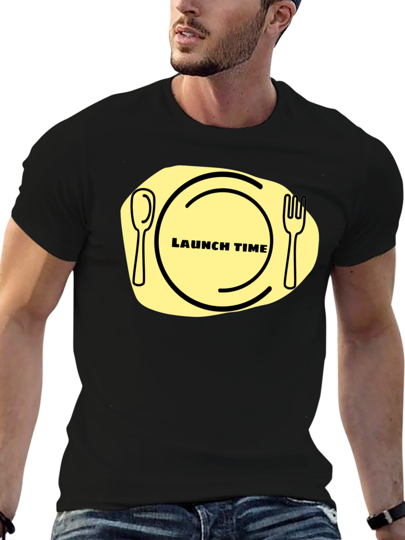Black Launch Time T-Shirt: Funny Foodie Graphic Tee view 6