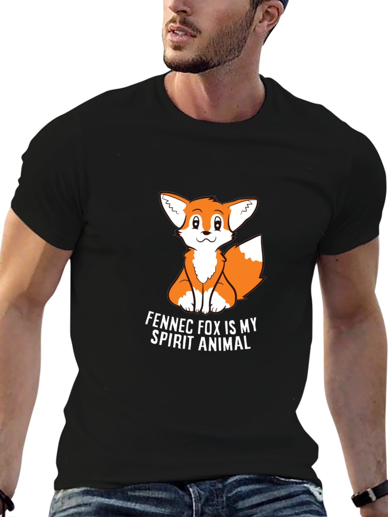 Black Fennec Fox Spirit Animal Graphic Tee - Black view 6