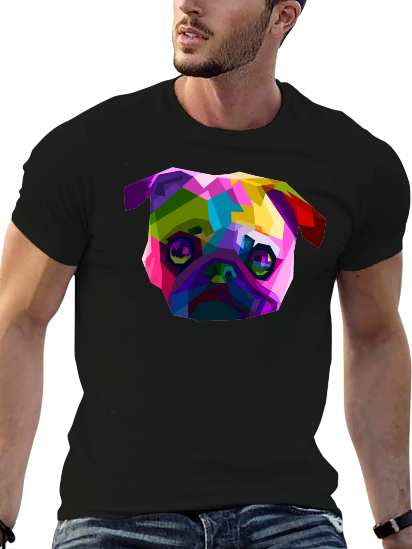 Black Geometric Pug Graphic Tee - Bold Style view 6