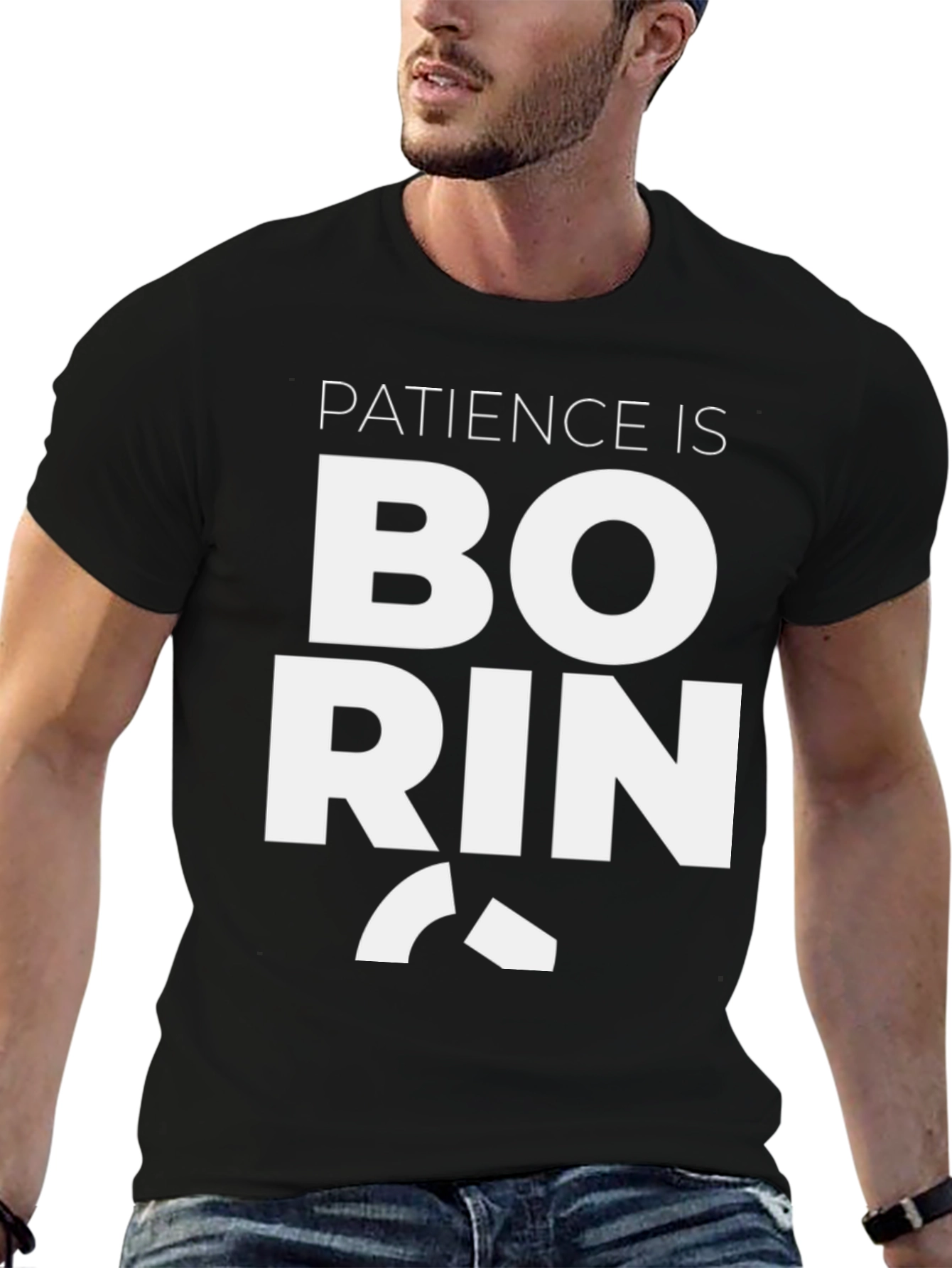 Black Patience is Boring Graphic Tee - Black view 6