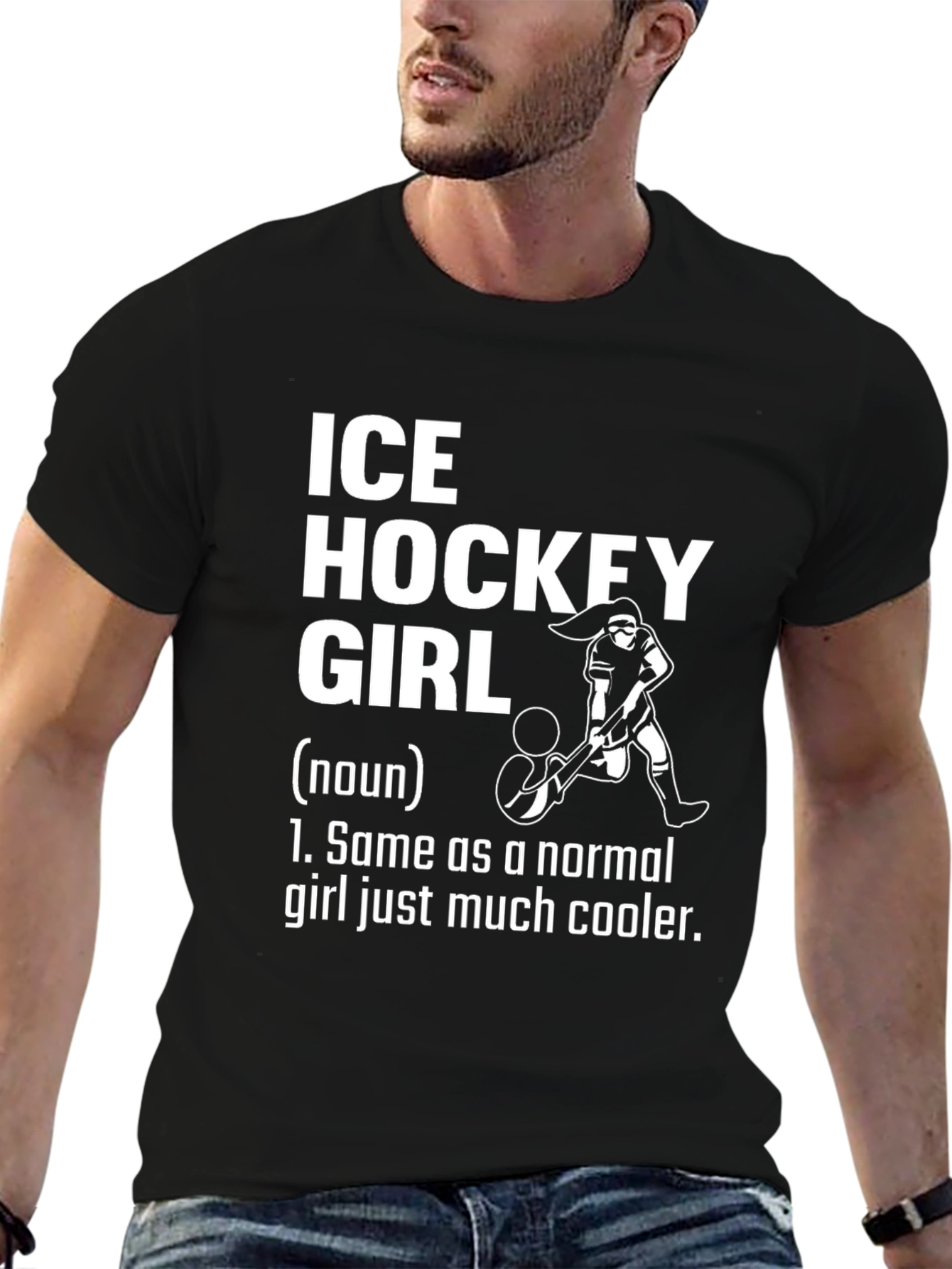 Black Ice Hockey Girl T-Shirt - Cool Hockey Player Tee view 6