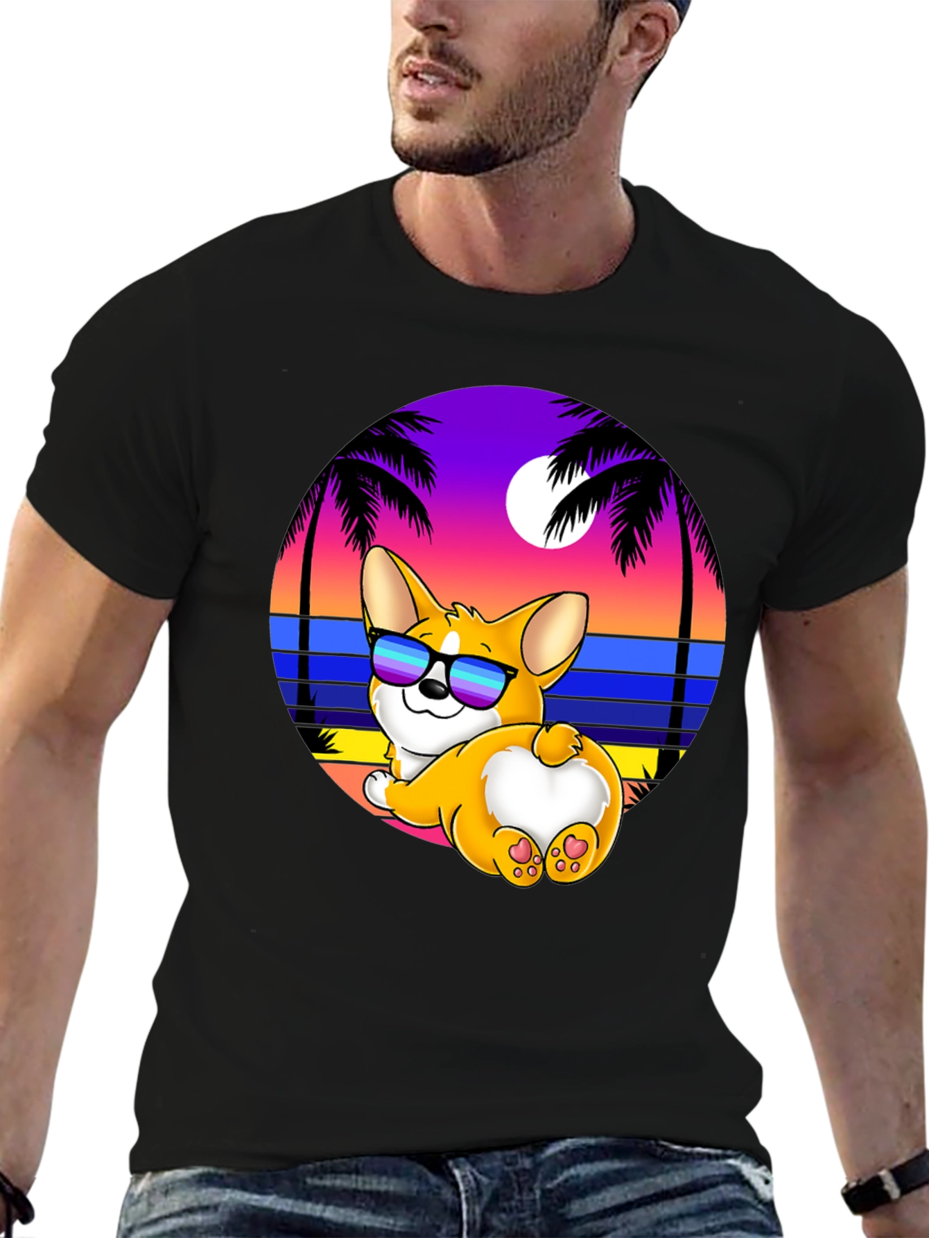 Black Corgi Beach T-Shirt view 6