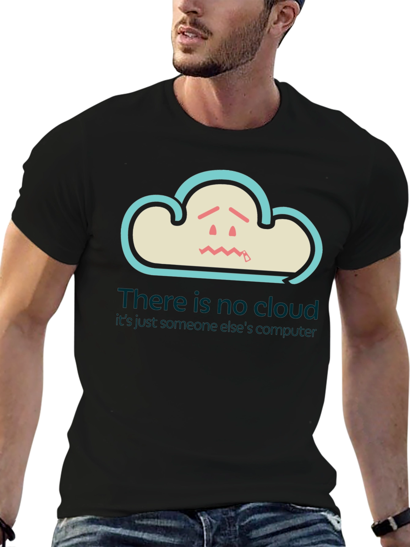 Black Funny Cloud T-Shirt: There is No Cloud view 6