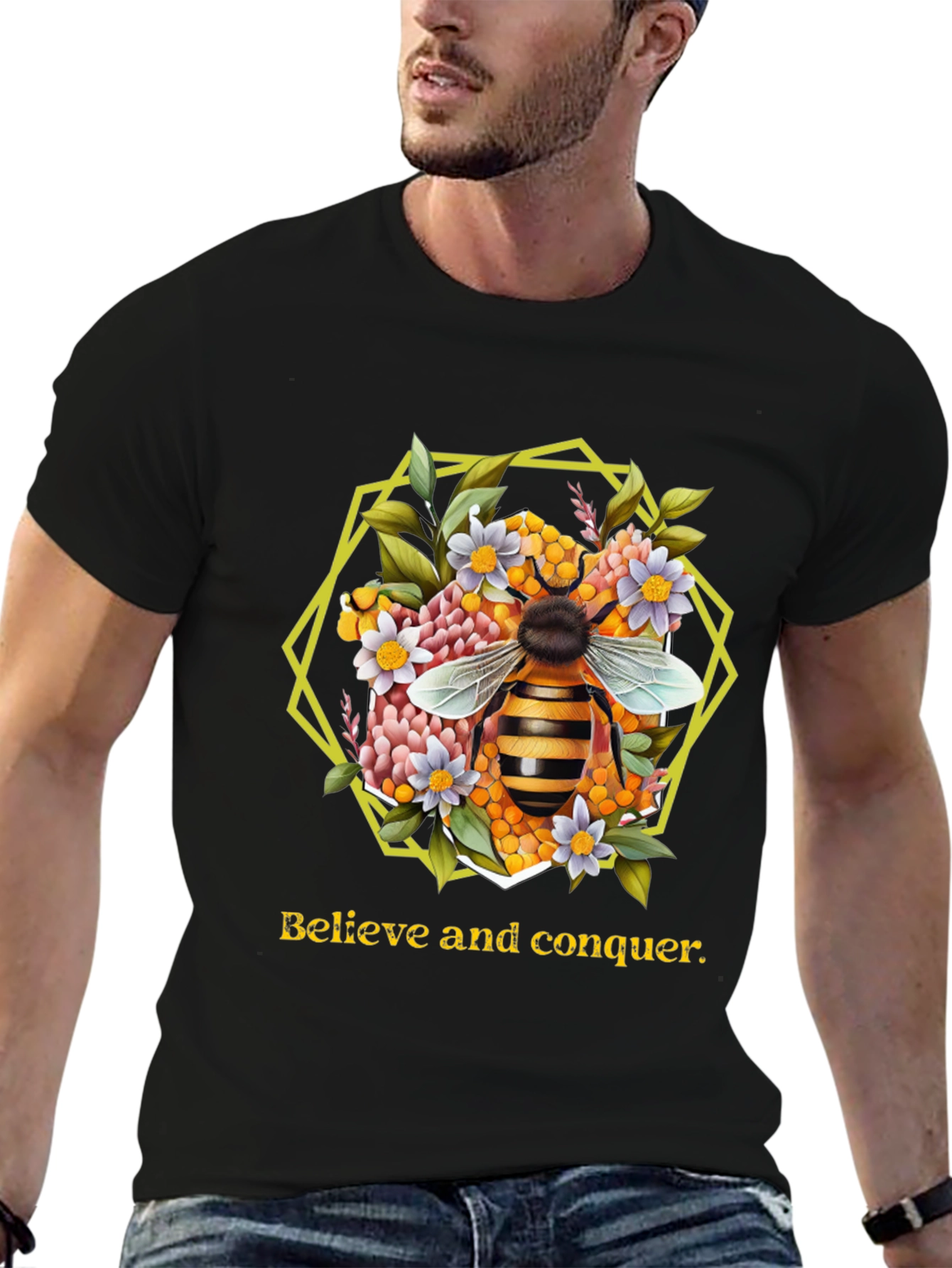 Black Believe and Conquer Bee Graphic Tee view 6