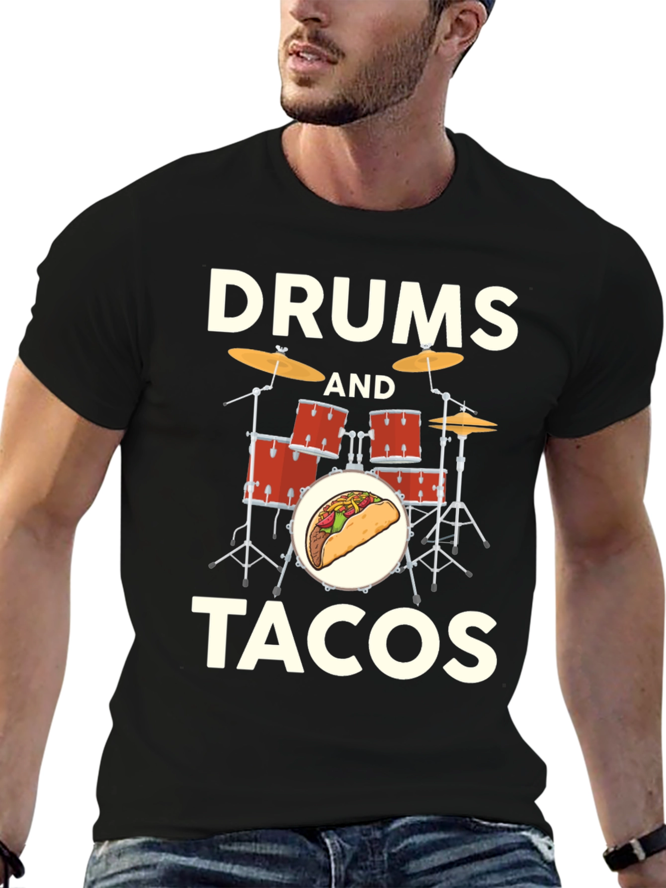 Black Drums and Tacos T-Shirt: Musician Foodie Tee view 6