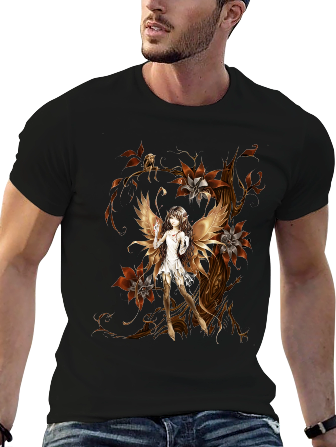 Black Fairy Art T-Shirt - Unique Graphic Tee view 6