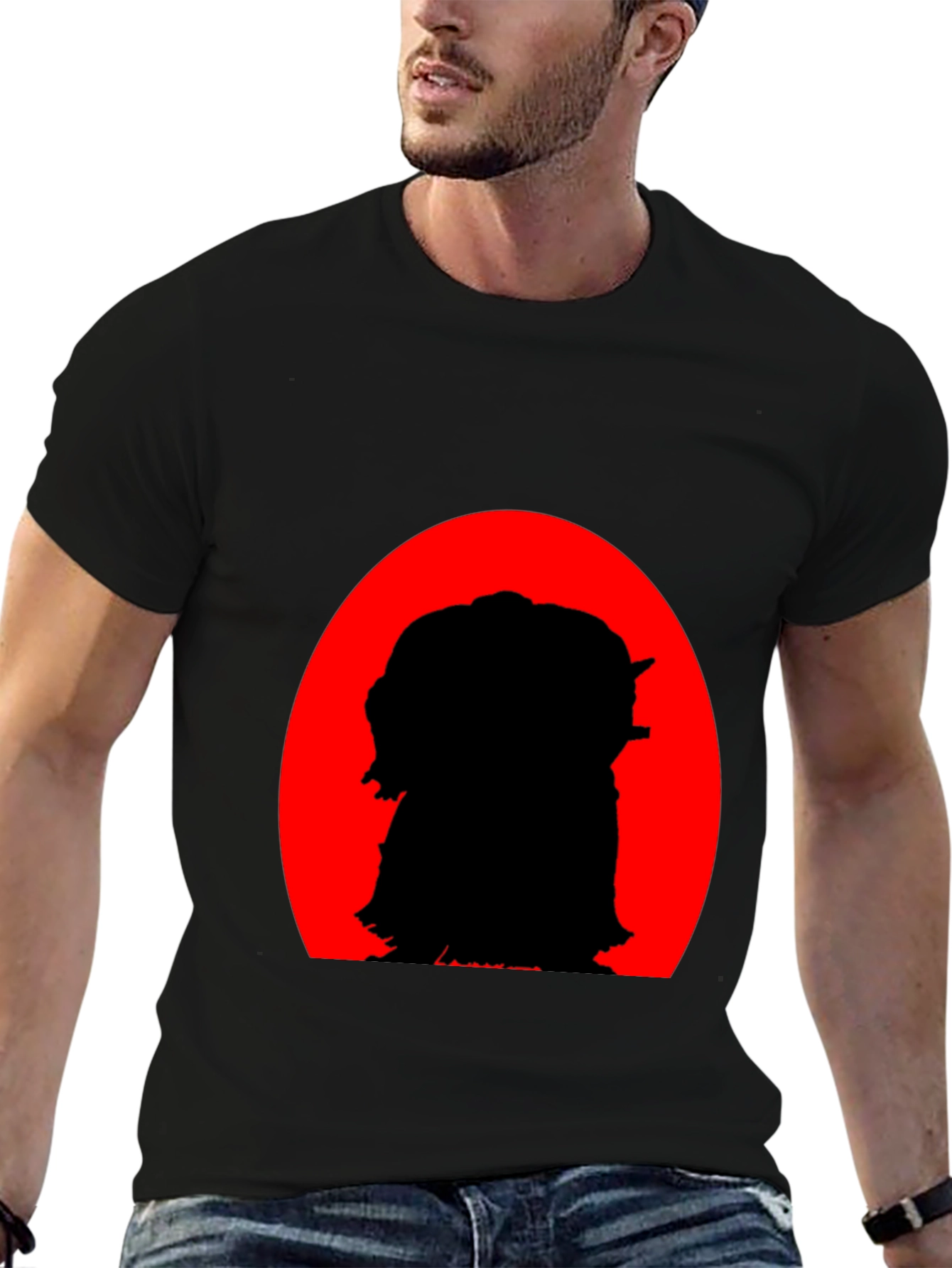 Black Silhouette Tee: Red Sun, Black Print view 6
