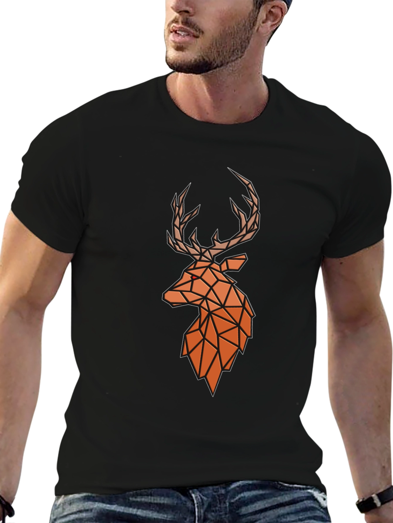 Black Geometric Deer Head Graphic Tee - Modern Style view 6