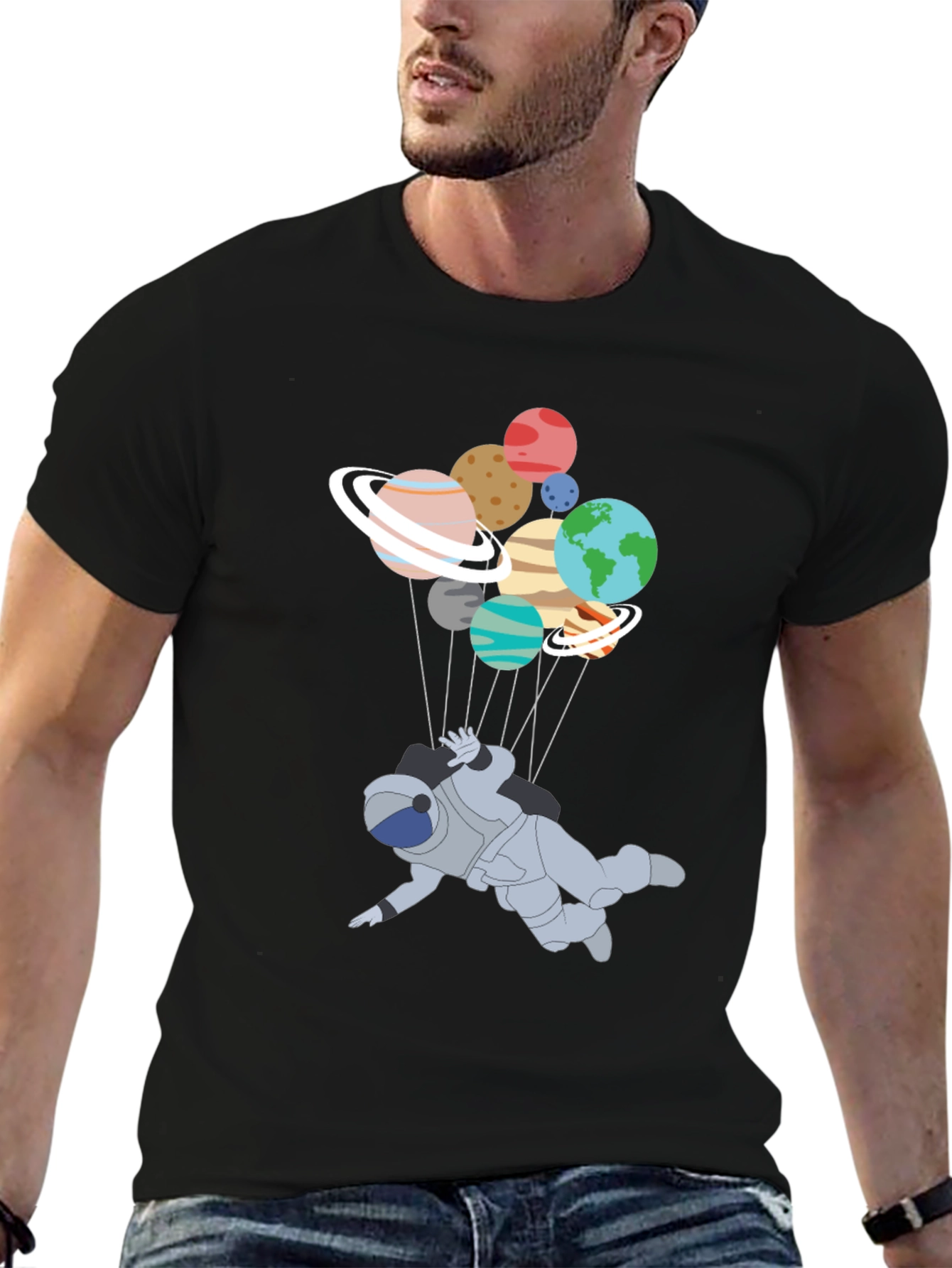 Black Astronaut Planet T-Shirt - Unique Graphic Tee view 6
