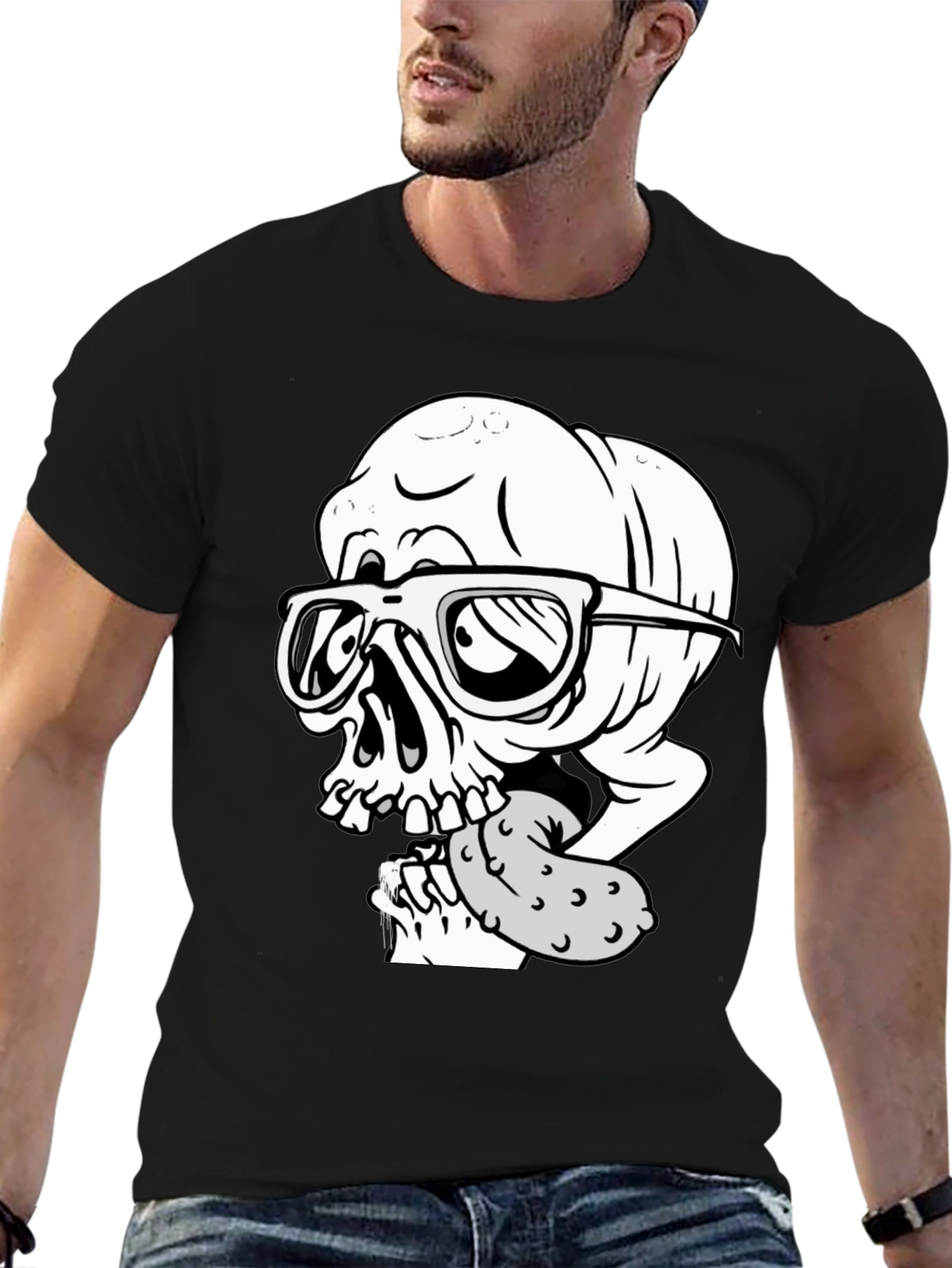 Black Skull with Pickle Graphic Tee view 6