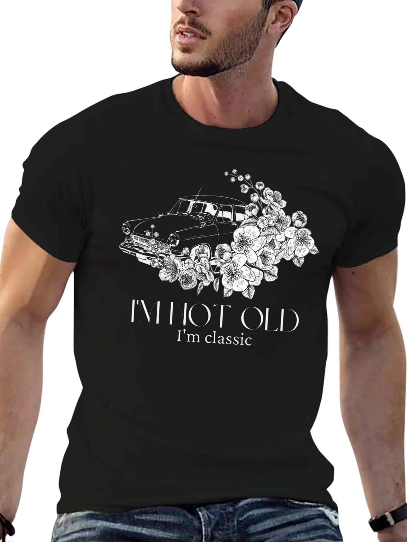 Black Classic Car Floral Tee - I'm Not Old, I'm Classic view 6