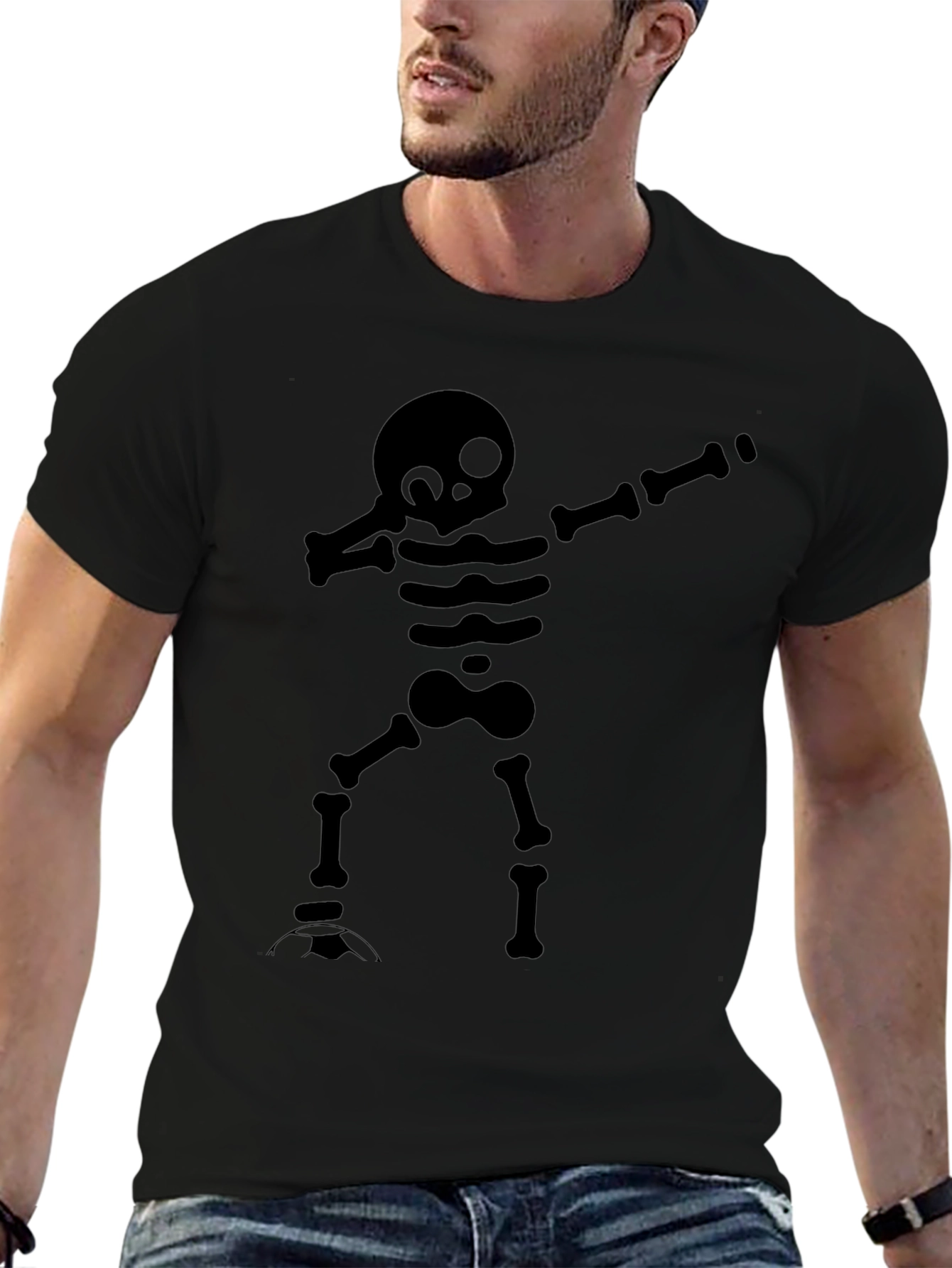 Black Skeleton Dab T-Shirt - Funny Halloween Tee view 6