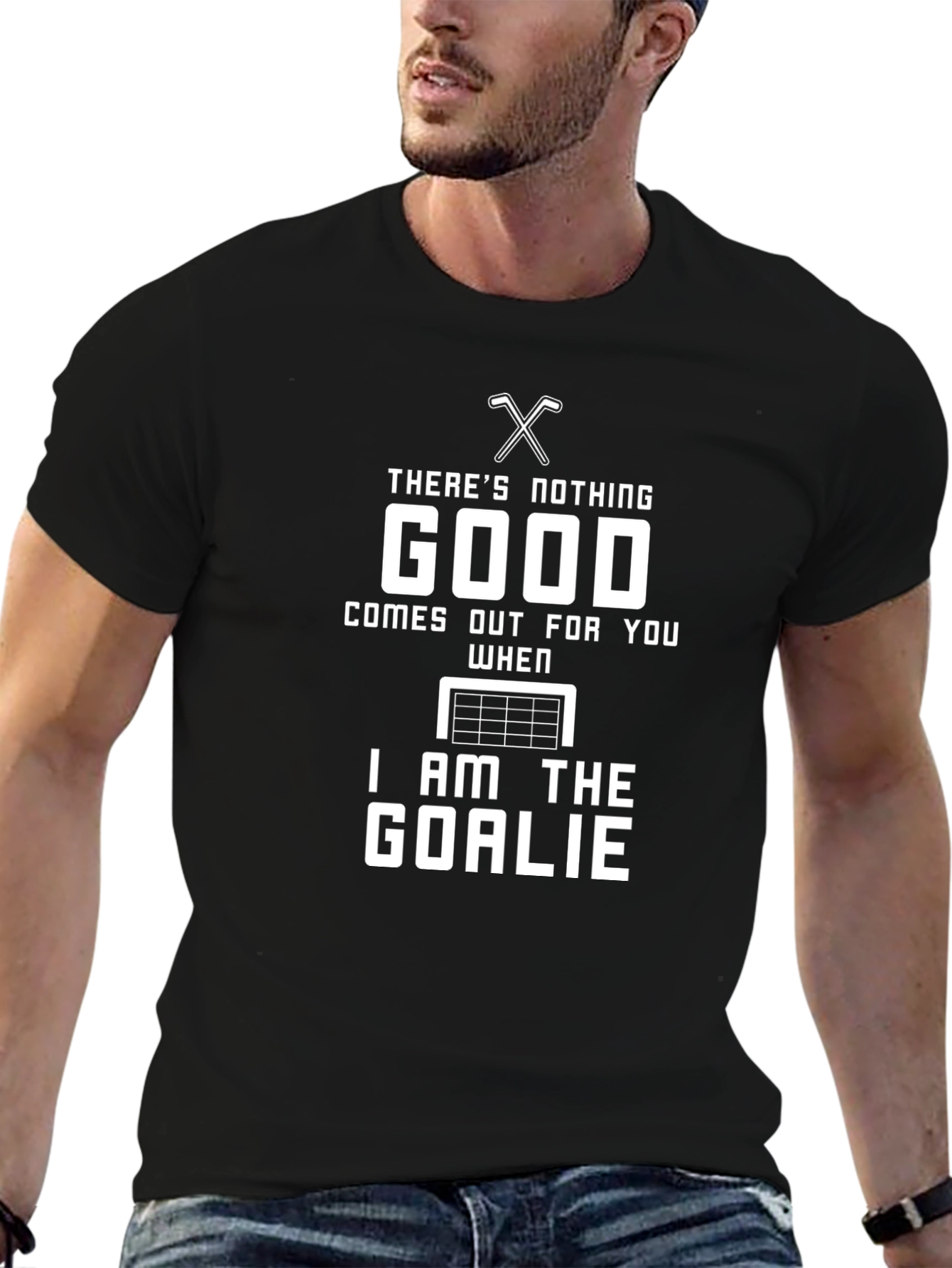 Black Funny Hockey Goalie T-Shirt - There's Nothing Good view 6