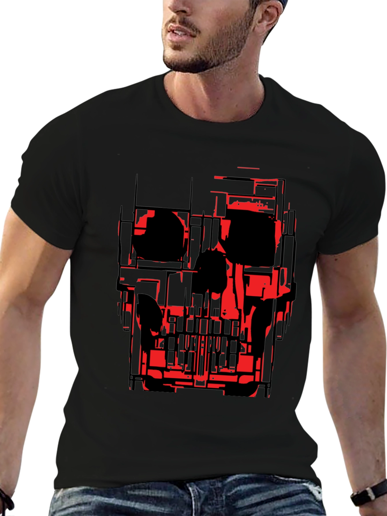 Black Abstract Skull Graphic Tee - Black view 6
