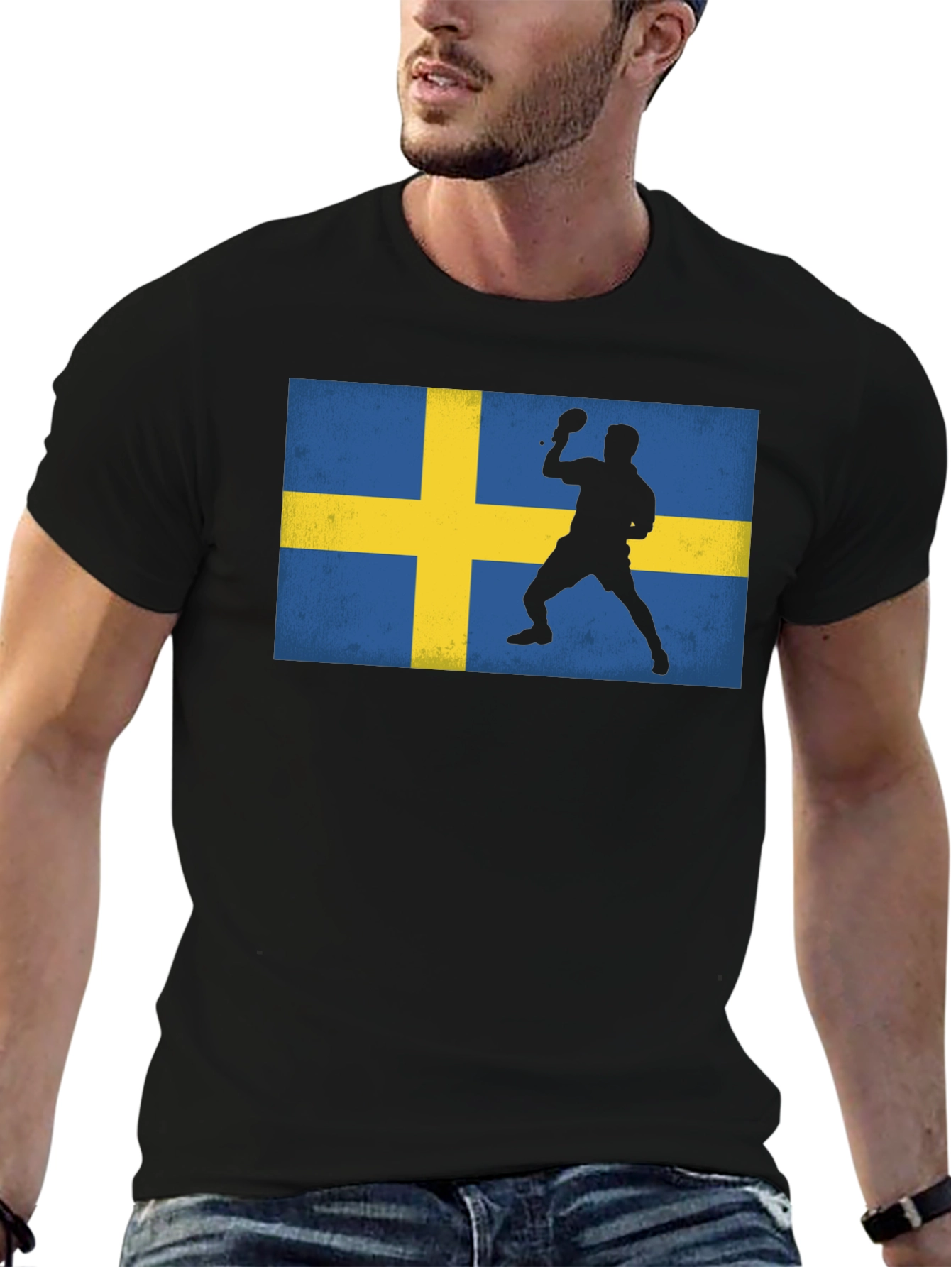 Black Sweden Table Tennis Flag T-Shirt view 6
