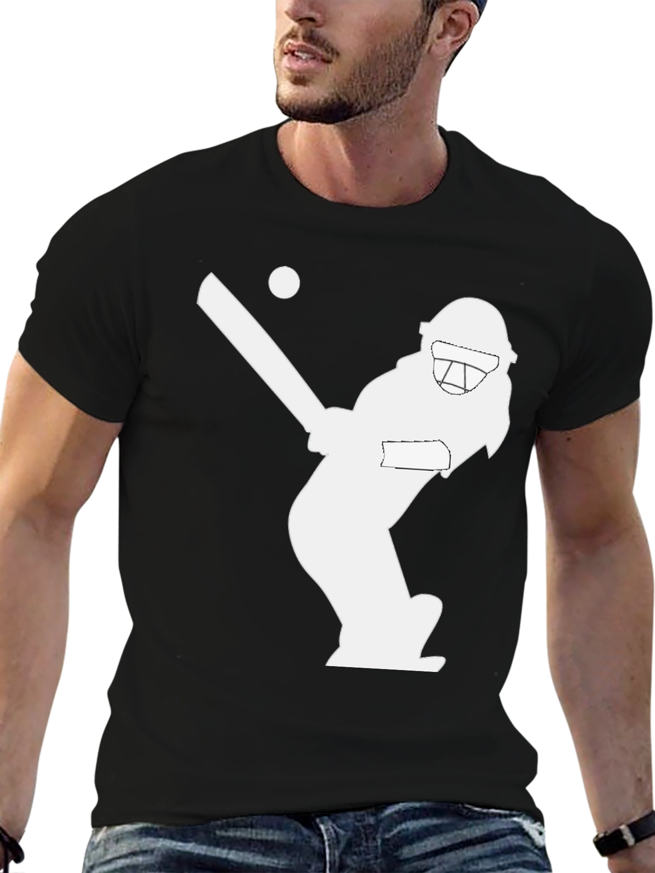 Black Cricket Player Graphic T-Shirt - Stylish Black Tee view 6