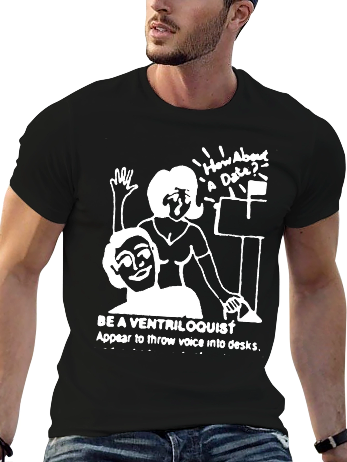 Black Ventriloquist Humor Graphic T-Shirt view 6