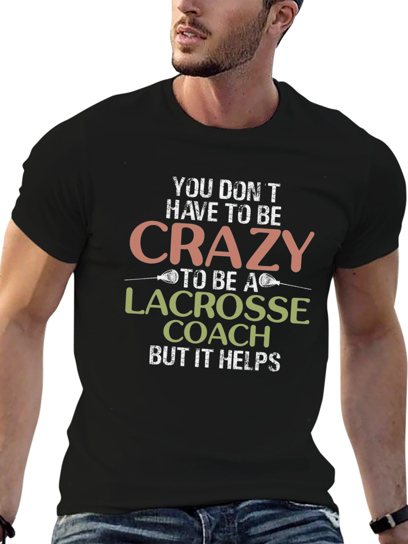 Black Crazy Lacrosse Coach Black T-Shirt view 6