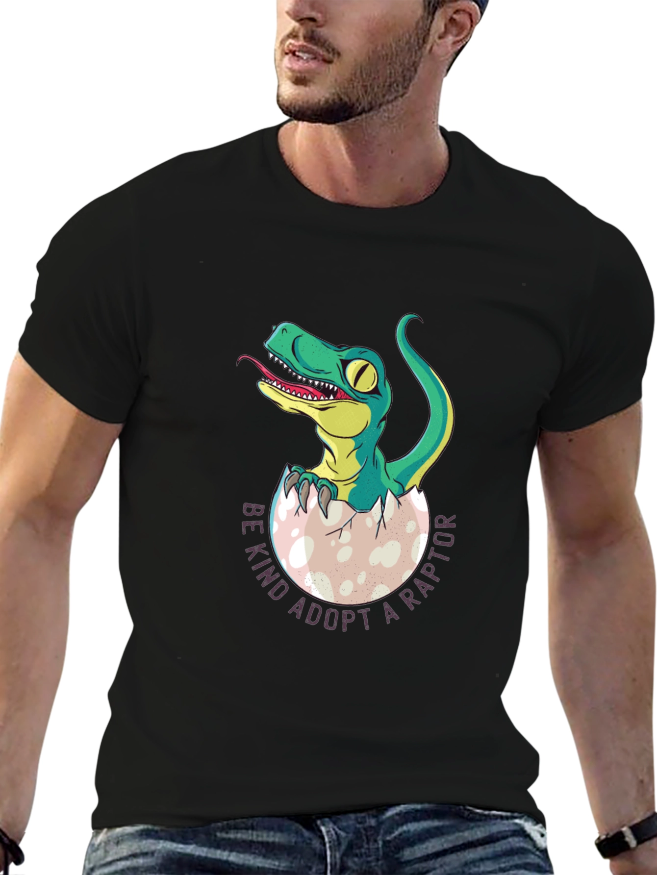 Black Adopt a Raptor T-Shirt - Unique Dinosaur Tee view 6