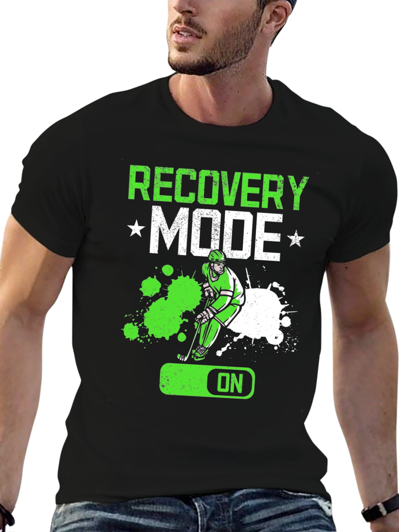 Black Recovery Mode Hockey Player T-Shirt view 6