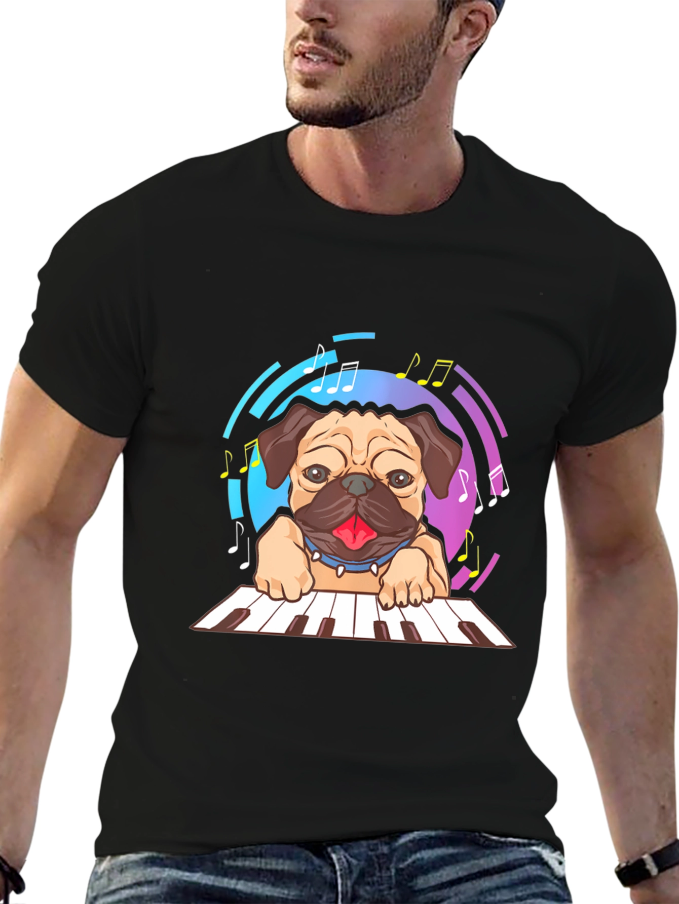 Black Pug Pianist Graphic Tee view 6