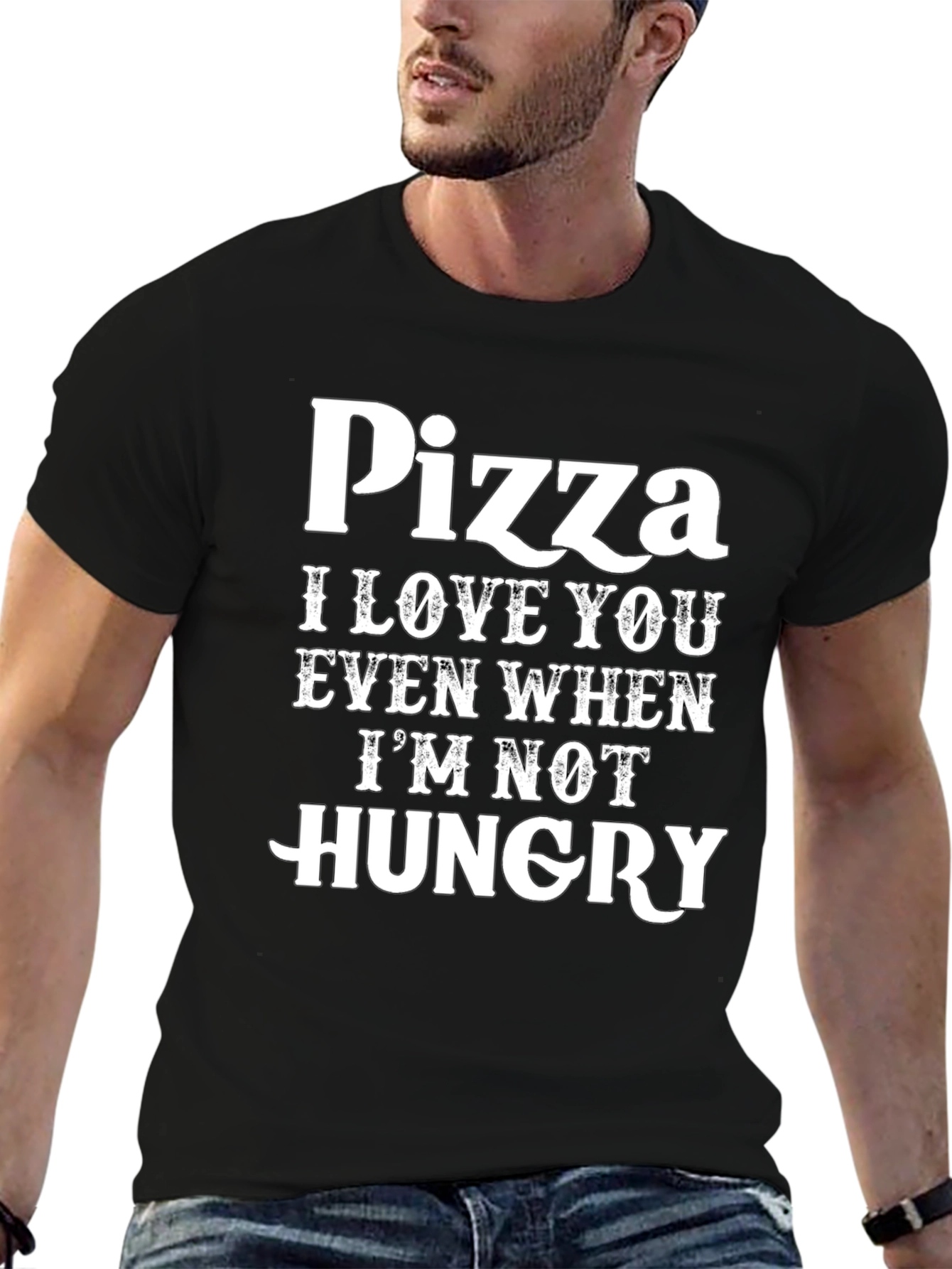 Black Pizza Love Funny T-Shirt view 6