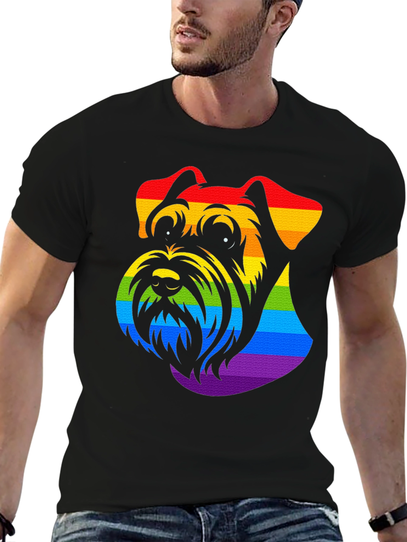 Black Rainbow Schnauzer Graphic Tee - Black Cotton view 6