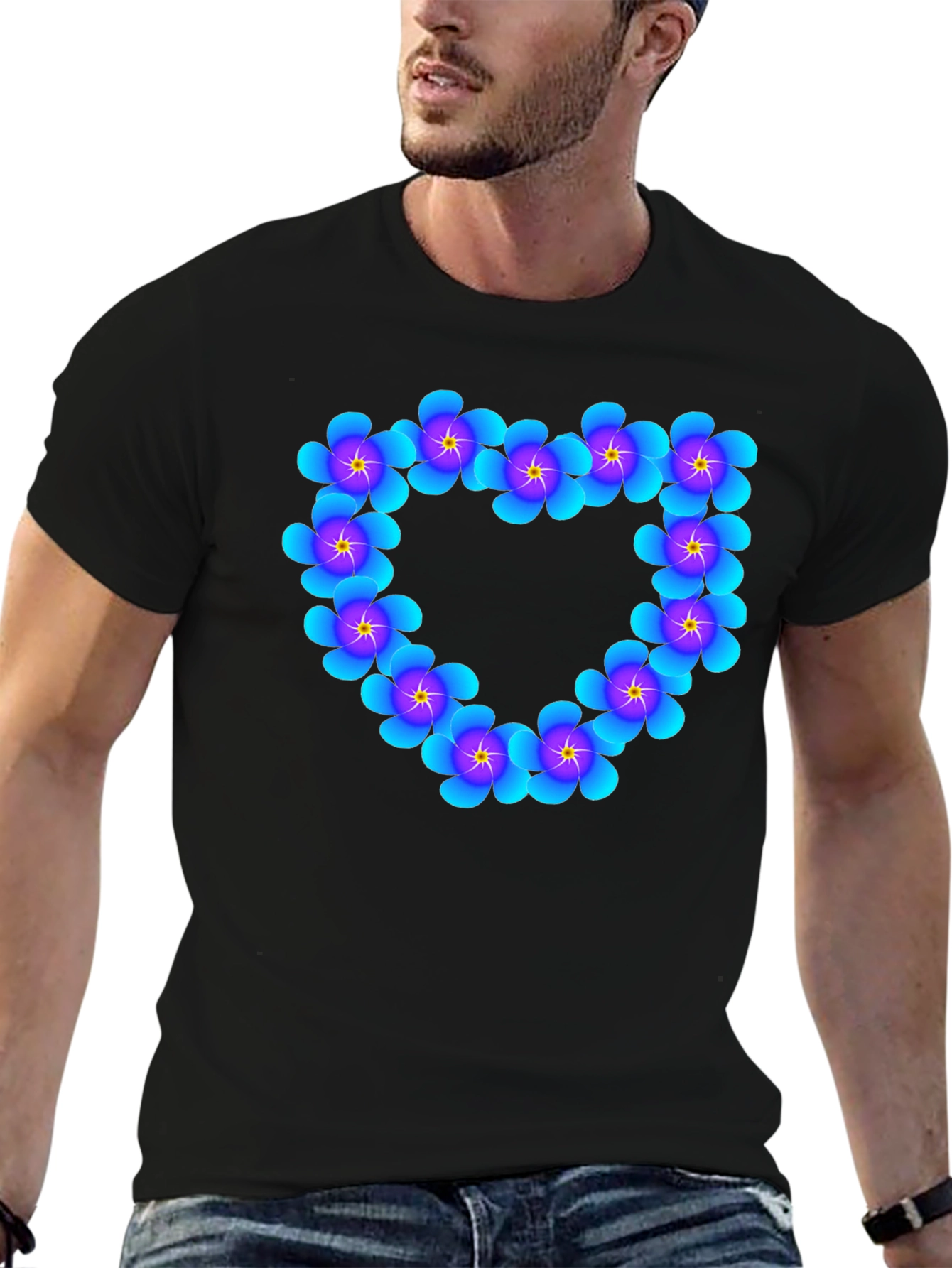 Black Floral Heart Graphic Black T-Shirt view 6