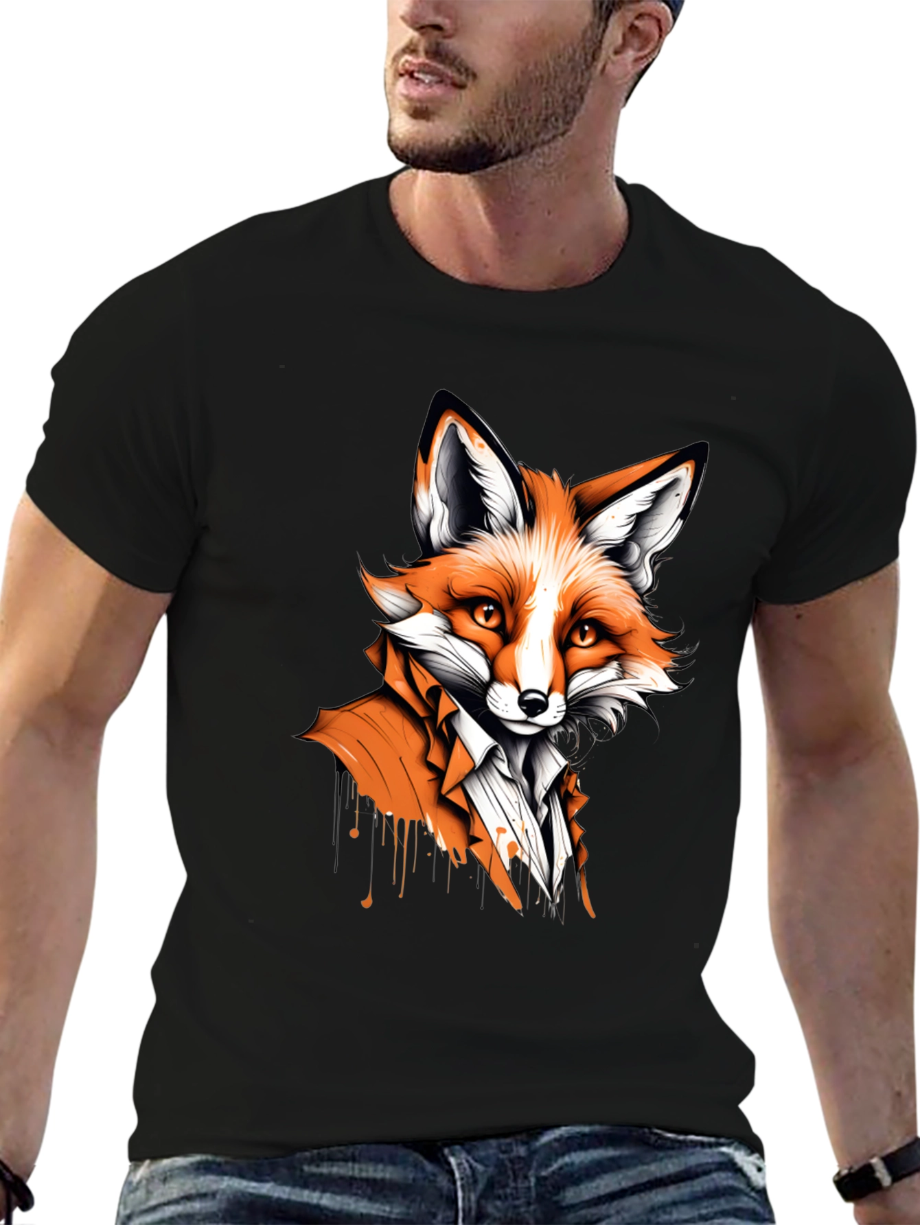 Black Fox in Suit Graphic Tee - Unique Animal Design view 6