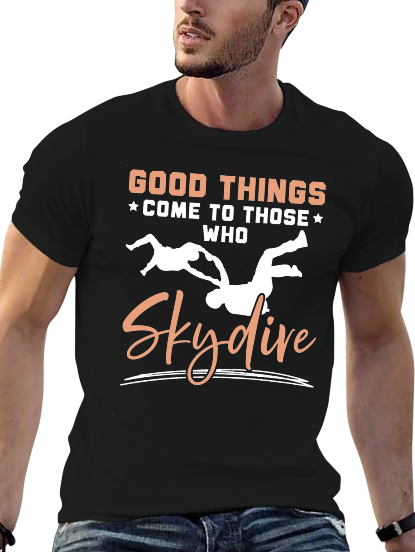 Black Skydiving T-Shirt - Good Things Come To Those Who Skydive view 6