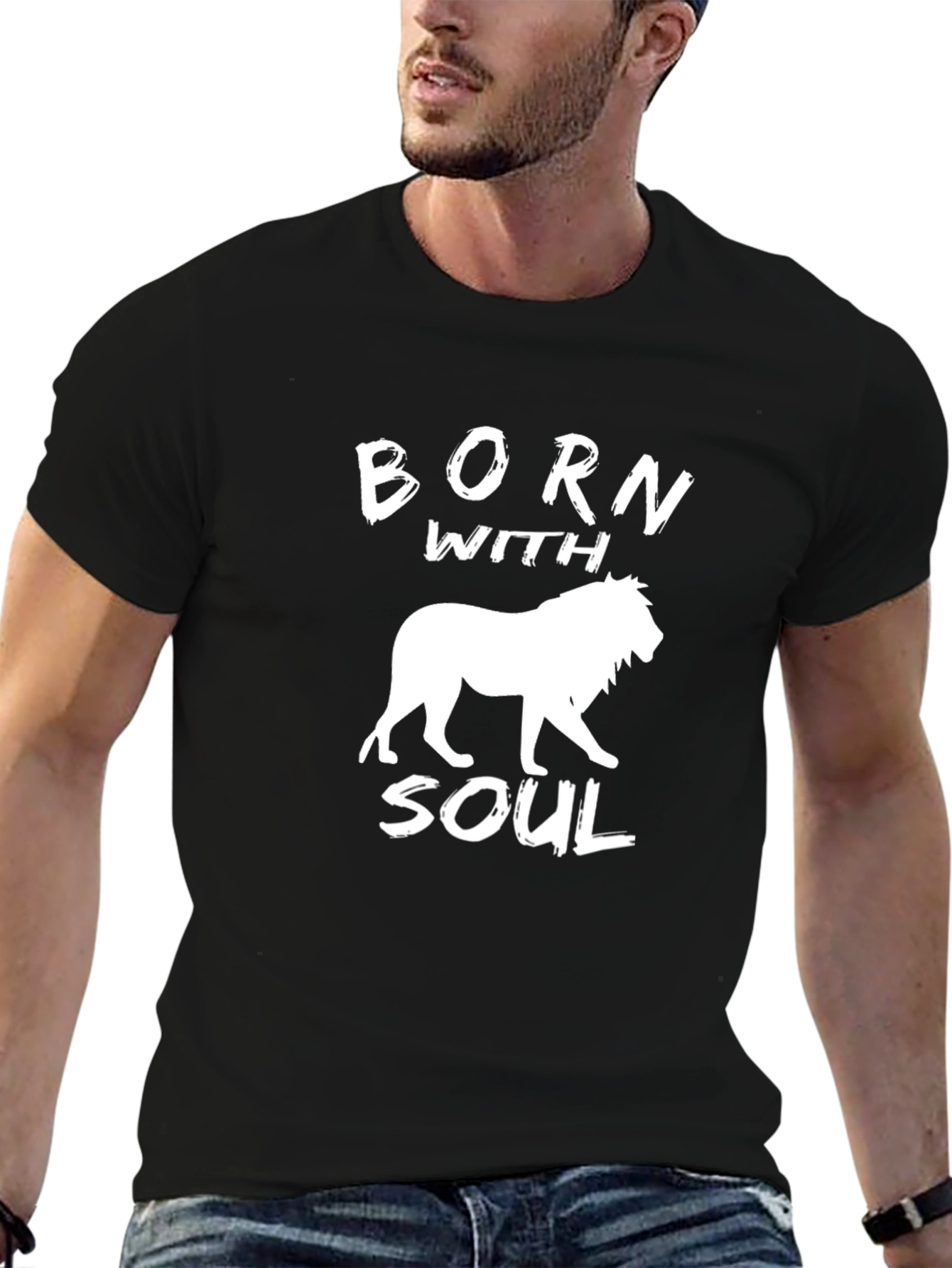Black Born With Soul Lion Graphic Tee - Black view 6