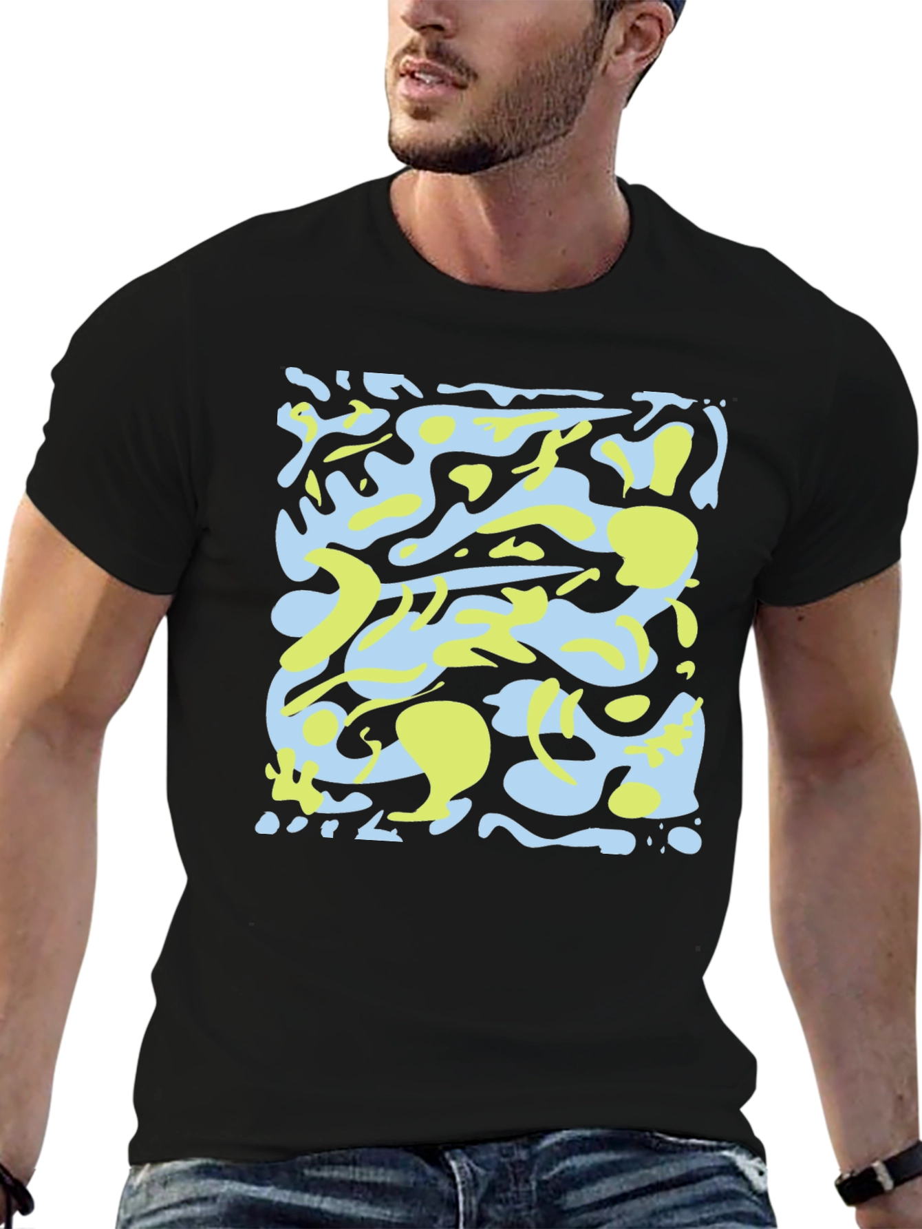 Black Abstract Camo Graphic Black T-Shirt view 6