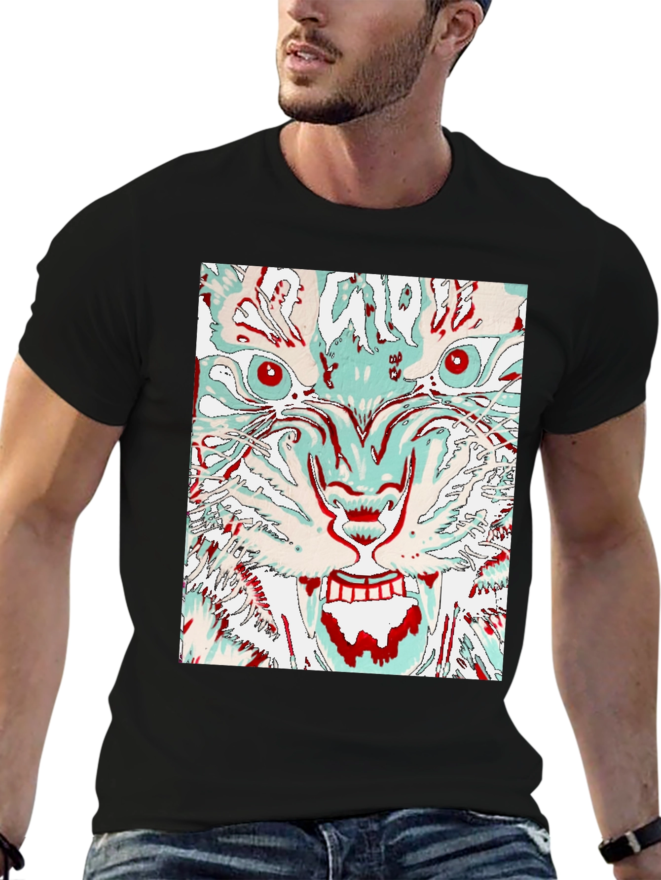 Black Abstract Tiger Graphic Tee - Men's Black T-Shirt view 6