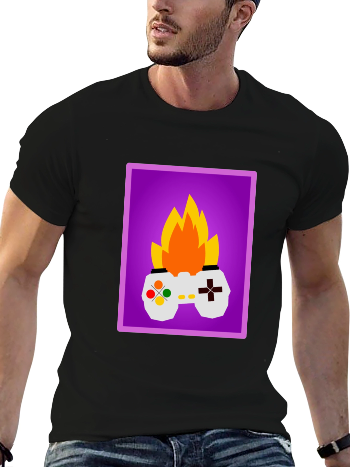 Black Fiery Gaming Controller Graphic Tee - Black view 6